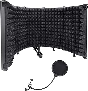 JBER Professional Microphone Isolation Shield with Microphone Pop Filter, Absorbing Foam Reflector Folding Panel, Suitable for blue yeti and any condenser microphone recording equipment（5 Fold）