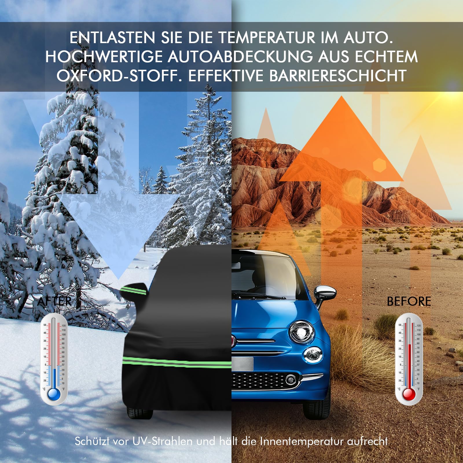 MaxAwe Pokrowiec samochodowy wodoodporny do FIAT 500/500C/500E/Abarth 2007-2024, 210D, z zamkiem błyskawicznym