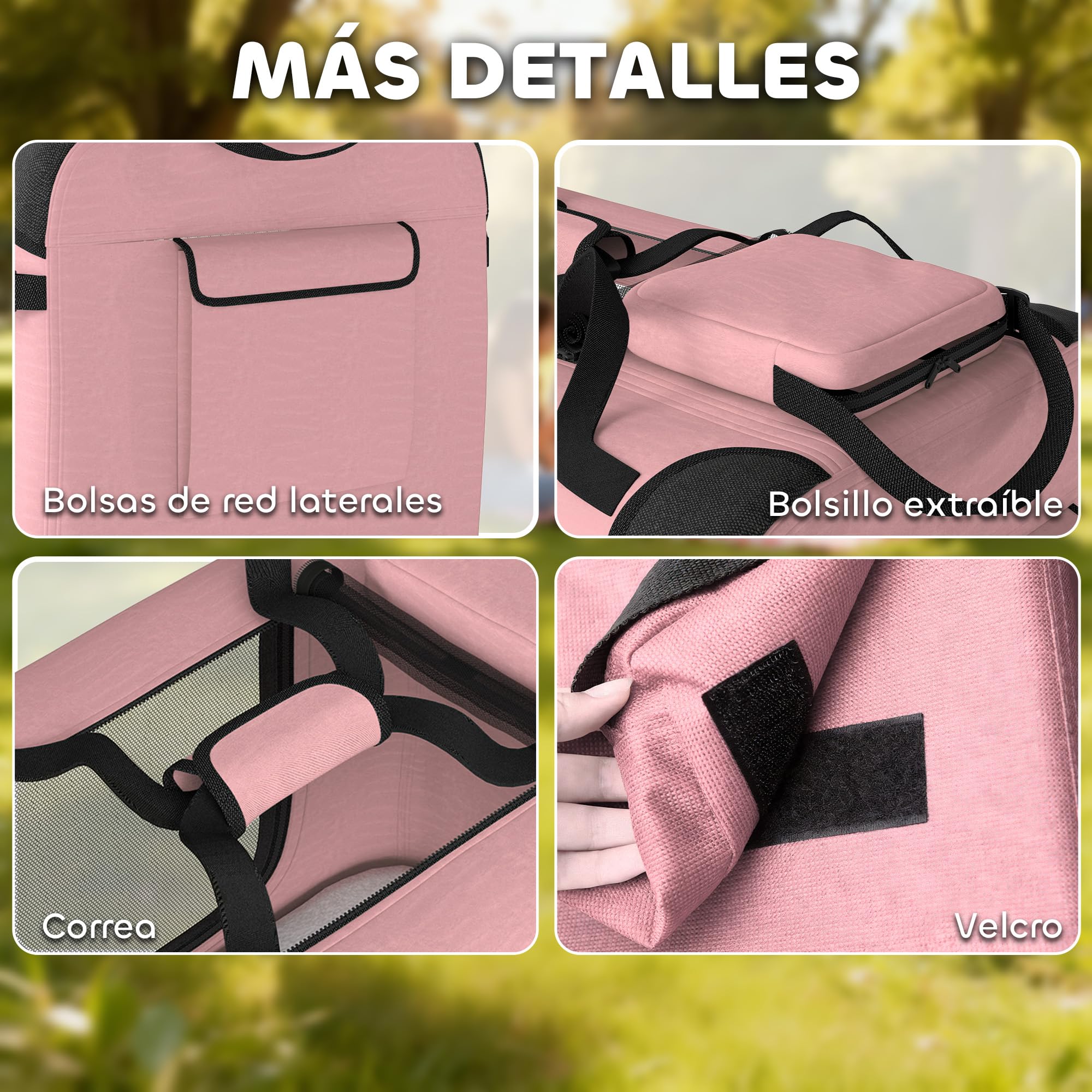 PawHut Transportín para Perros Plegable, 60x41,5x41 cm, Transportín para Mascotas con Ventanas de Malla, Cojín Suave y 2 Asas, Bolsa de Transporte para Mini Perros, Gatos, Rosa