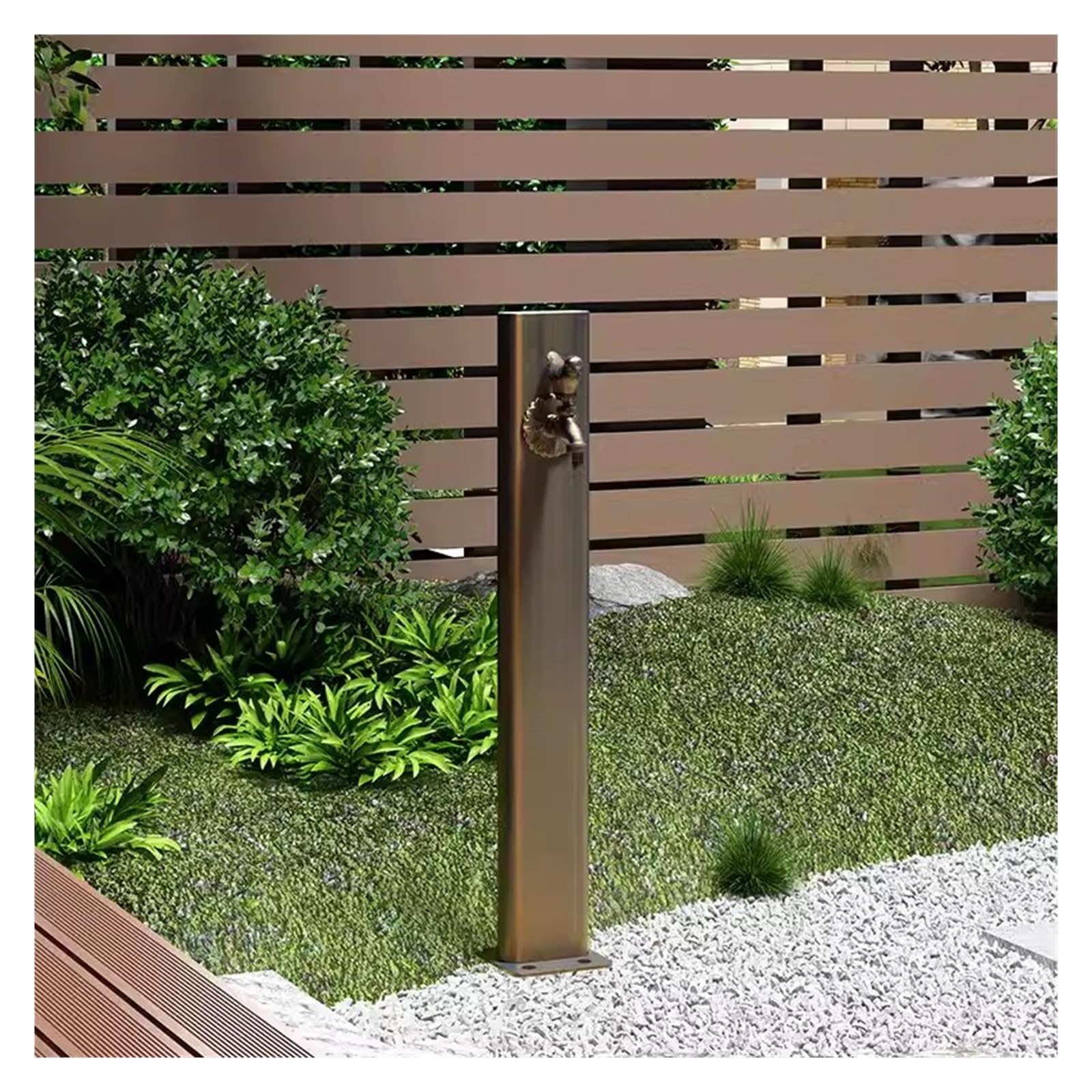 WOTZOV Freestanding Outdoor Water Faucet Post With Brass Faucet, Anti-Freeze Garden Hose Holder Stand, Vertical Cylindrical Hydrant For Irrigation & Fountain, Floor Mount Water Tap，Side Water Inlet