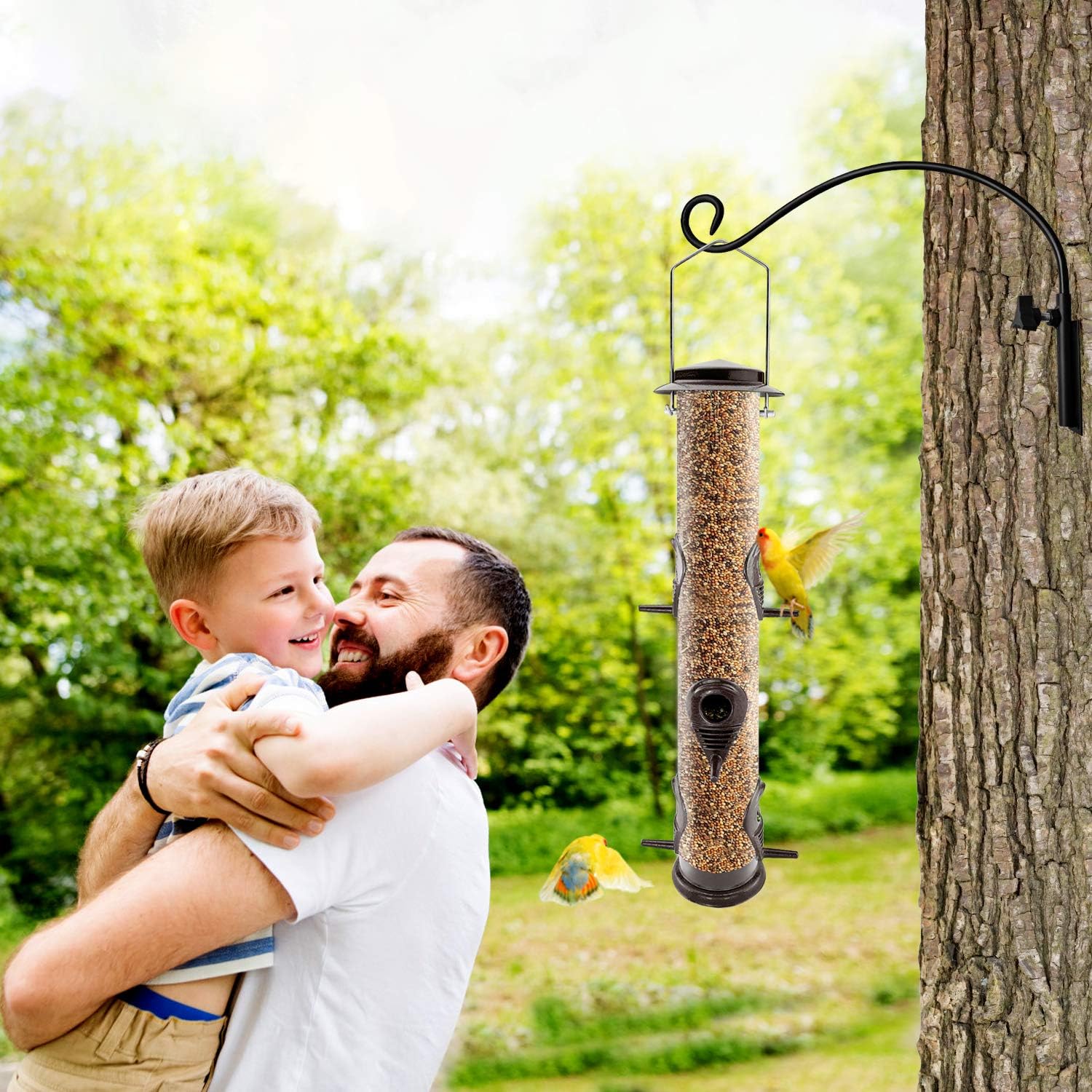 Metal Bird Feeder Tube Hanging Wild Bird Seed Feeder Aluminum Six Port Bird Feeders,1.4 mm Extra Thick Solid Tube Transparent with Steel Hanger Weatherproof Great for Attracting Birds (Coffee) : Patio, Lawn & Garden