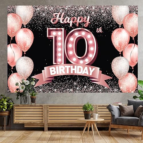 Vista 117 de Happy 21st Birthday Rose Gold Banner Backdrop Cheers to 21 Years Old Confetti Balloons Theme Decor Decorations for Women 21 Years Old Pink Birthday