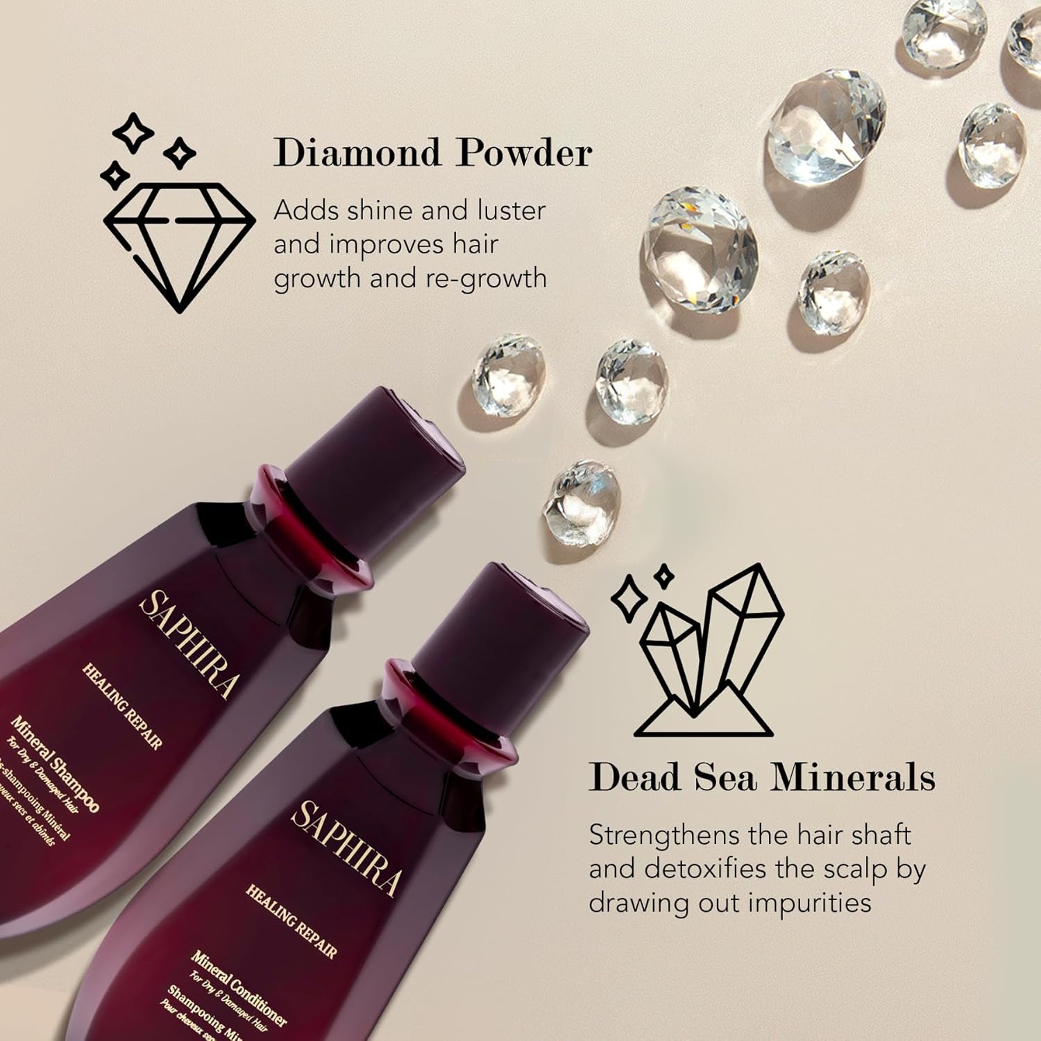 Saphira Shampoo & Conditioner Duo Set – Mineral Moisture Repair, Mineral DeFrizz, Mineral Rebalance, Divine Curls, Volume Boost & Healing Repair - Image 4