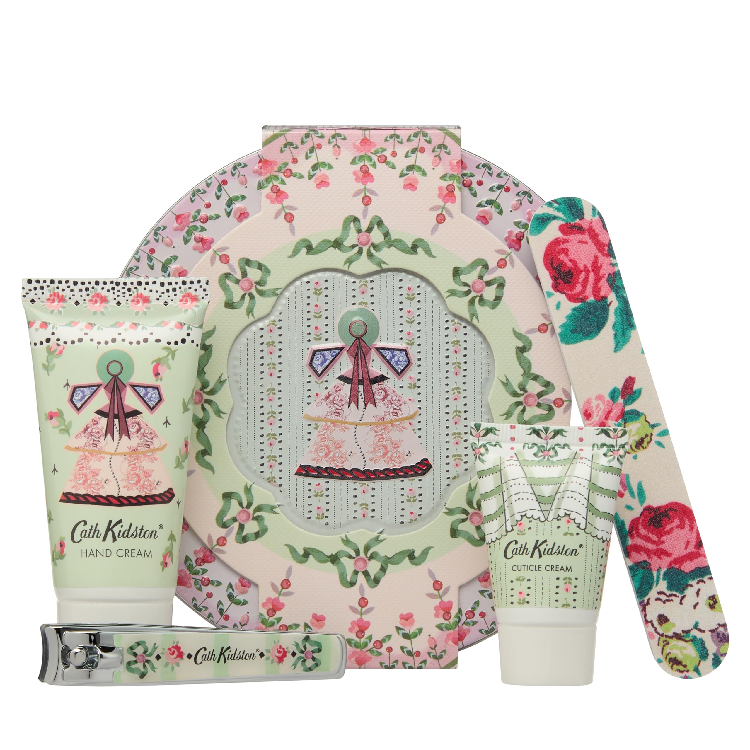 Cath Kidston Hand Cream 30ml, Cuticle Cream 15ml, Emery Board and Nail Clippers in Tin, Manicure Set, Shea Butter