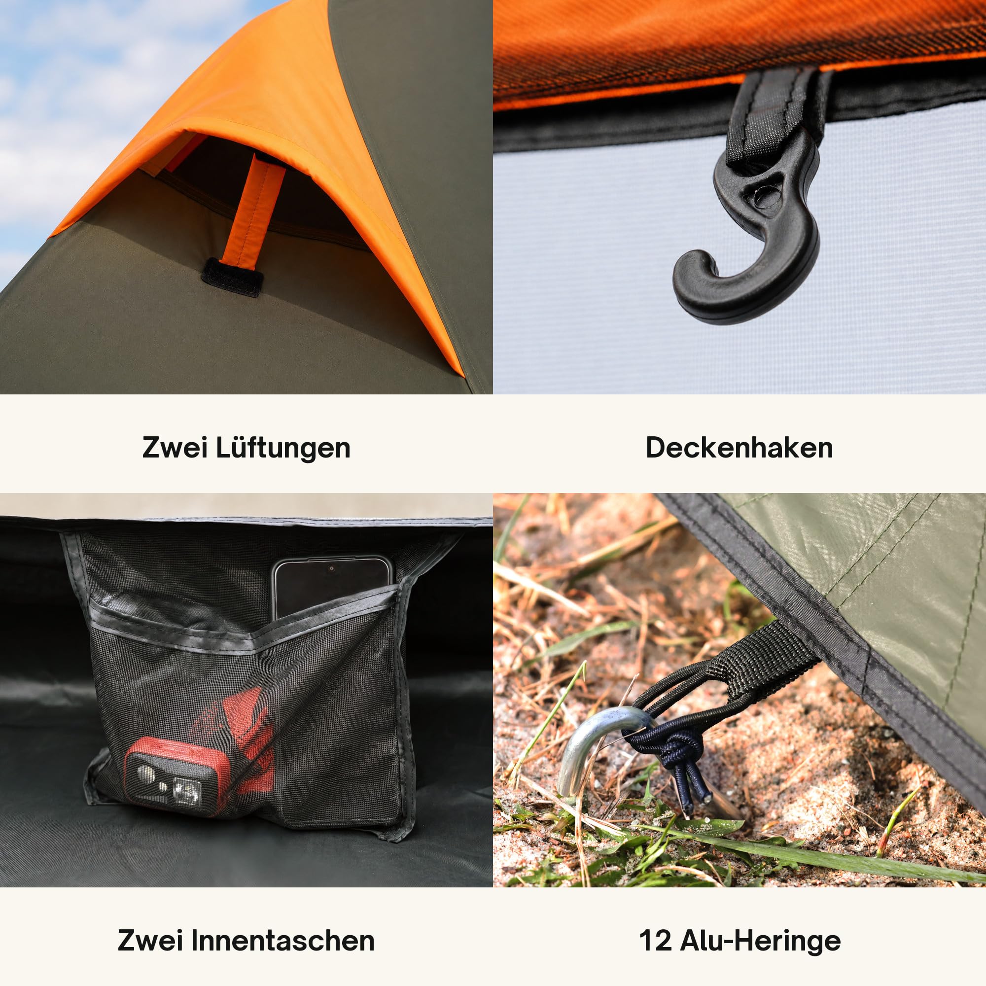 Trinordic Leichtes 1-2 Personen Zelt – Einbogen Trekkingzelt, 1,7 kg Minimaltransportgewicht, 3000 mm Wassersäule, Olivgrün