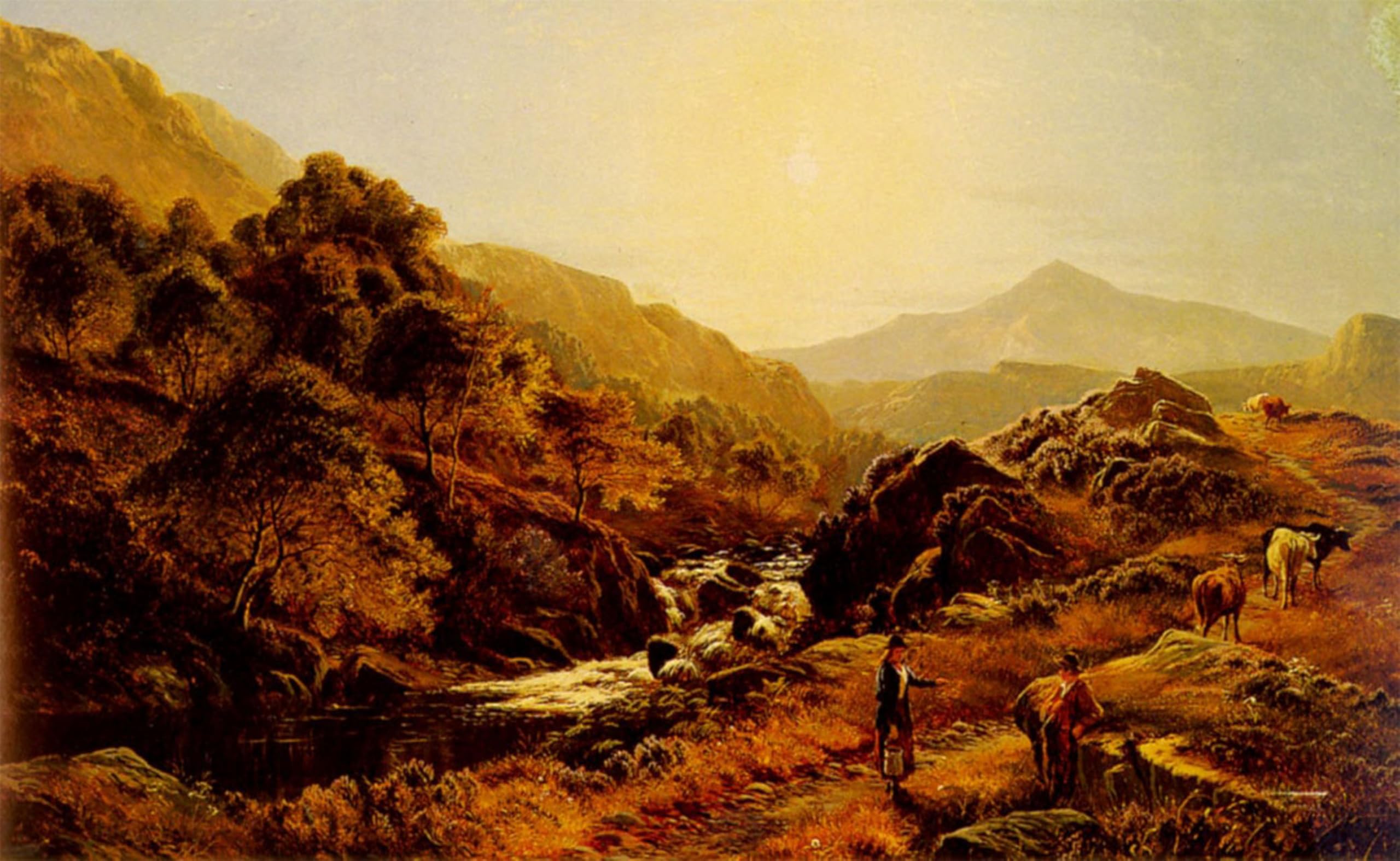 ARTXLXXBN Famous Print Painting Colorful Art Print Figures on A Path By a Rocky Stream Sidney Richard Percy Canvas Art Decorations for Home Decor 60x90cm