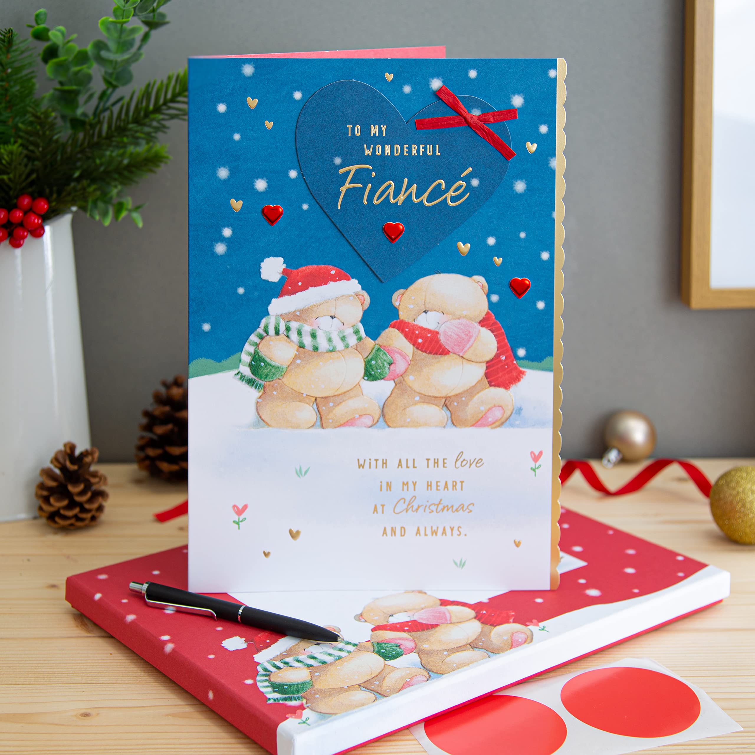 Hallmark Boxed Christmas Card for Fiancé, Cute Forever Friends Winter Love Design, Boxed Winter Love Bears Card Fiance - Image 2