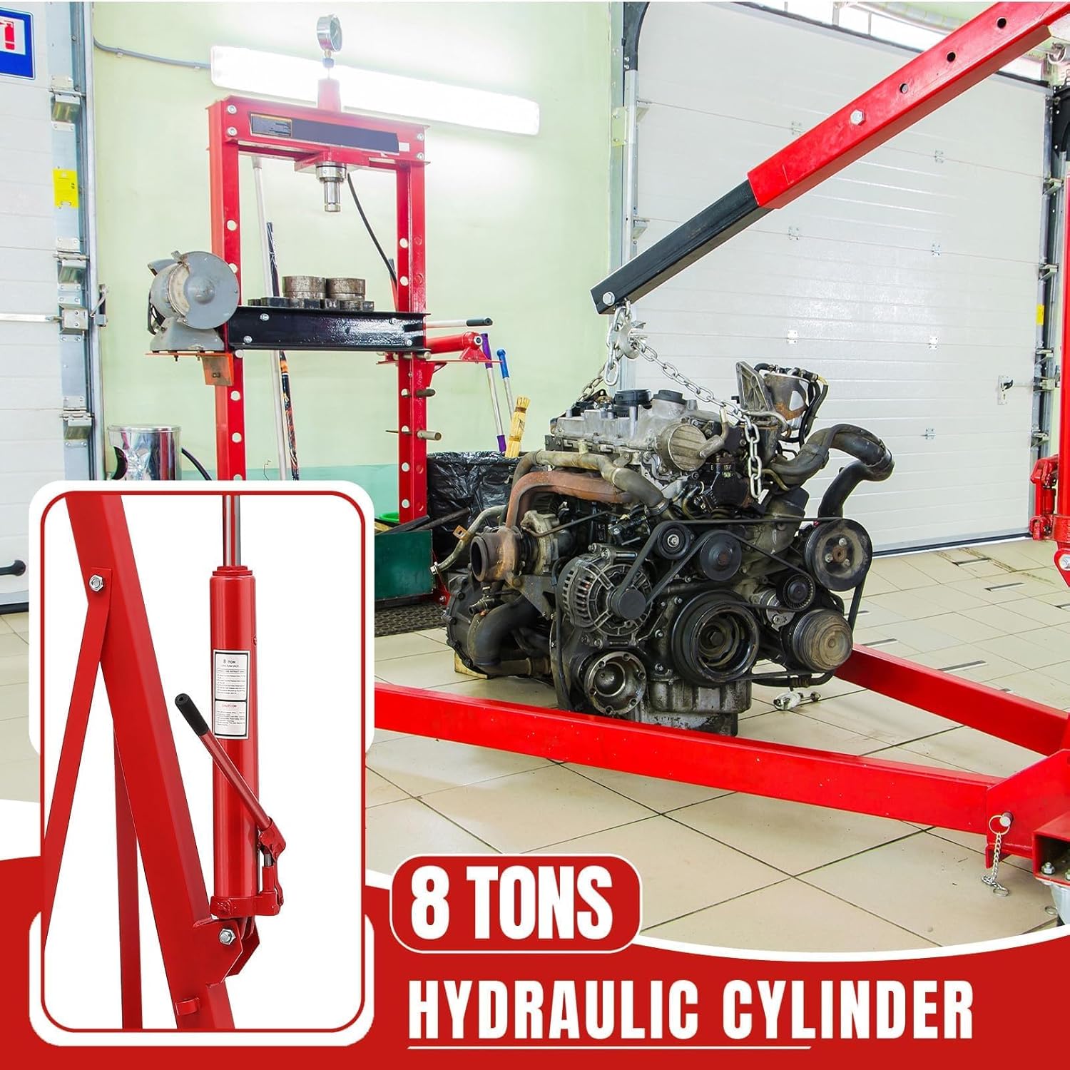 GarveeTech 2 Ton Folding Engine Hoist, Cherry Picker Engine Hoist, 4400 LBS Heavy Duty Hydraulic Shop Crane with Telescopic Boom and 6 Casters Engine Lifter for Automotive Repair
