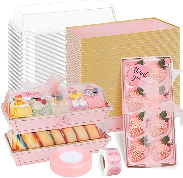 60Sets Treat Boxes Chocolate Covered Strawberries Boxes with Clear Lids, To Go Food Containers for Strawberries,Sandwich,Cake Slice