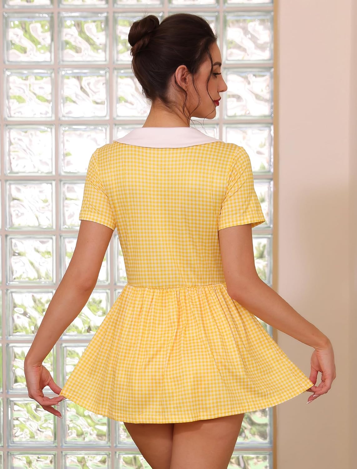 ABAFIP Women's One Piece Bodysuit Pajamas Romper Cute Short Sleeve Doll Collar Pjs Nightwear Rompers Dress - Image 7