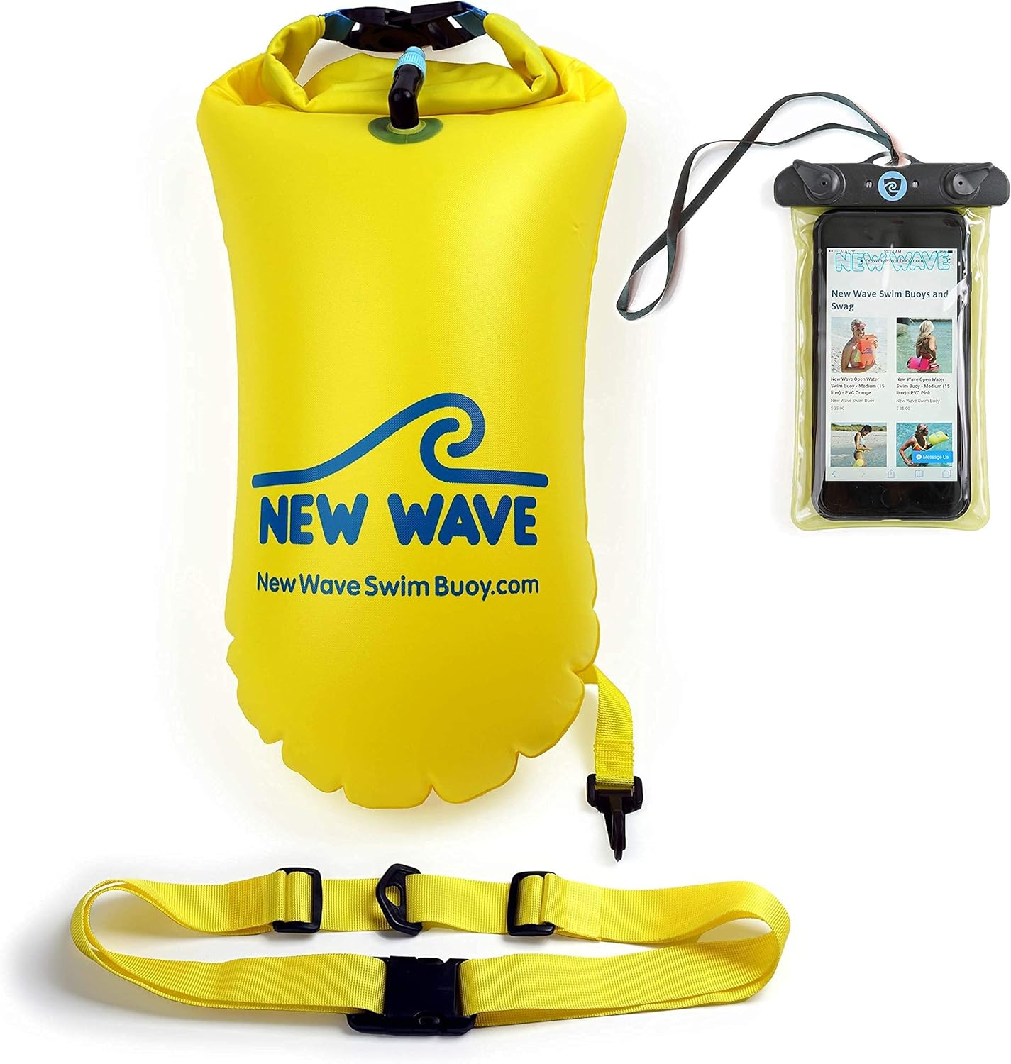 New Wave Swim Buoy PVC 15L Yellow and Phone Pouch Bundle