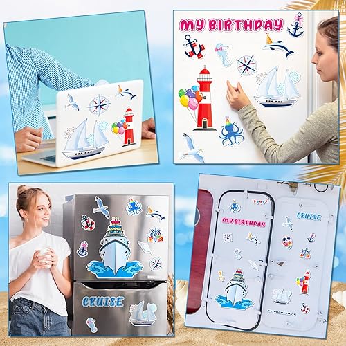 Miniatura 6 de Lounsweer 24 piezas de decoración de cumpleaños para puerta de crucero, imán magnético para puerta de crucero, decoración de barco, calcomanía