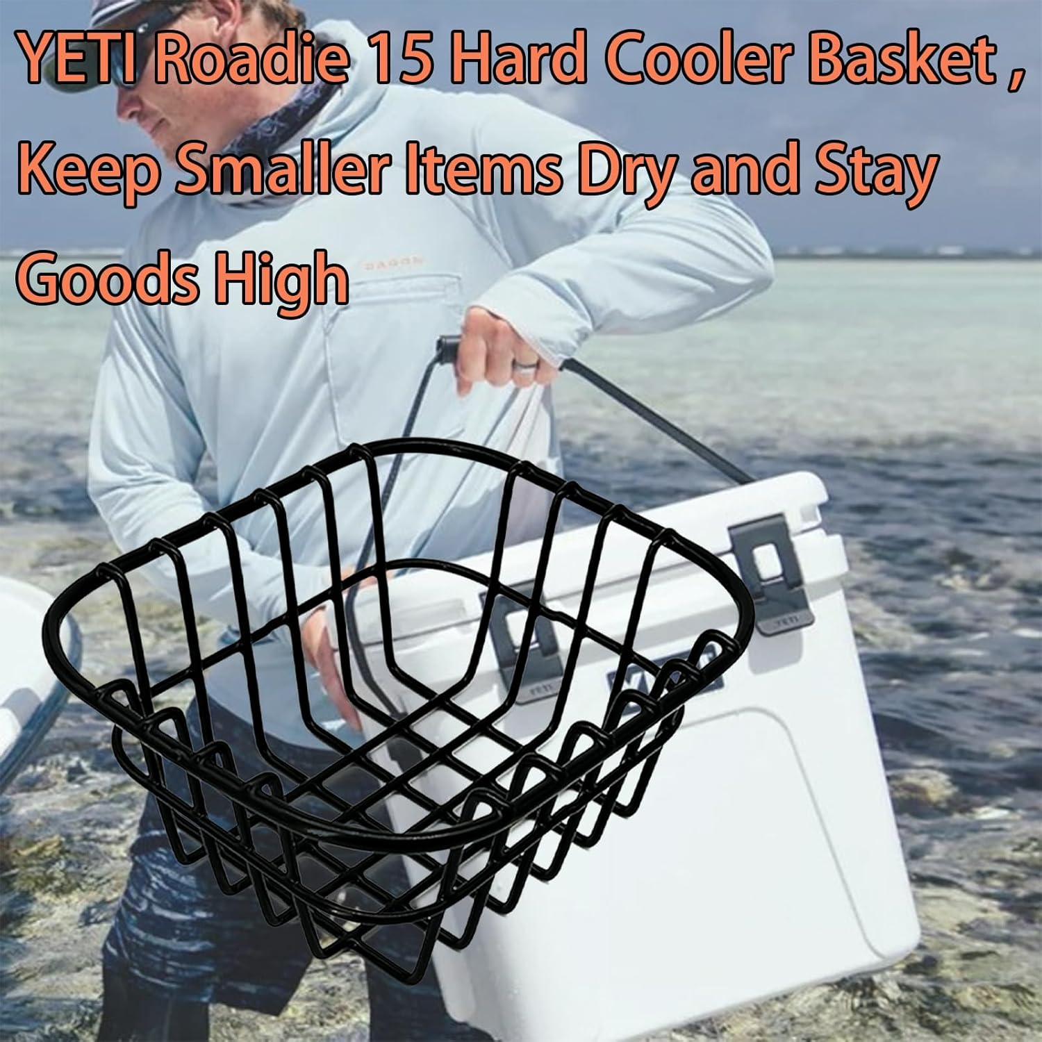 Cooler Basket for YETI Roadie 15 Hard Cooler, Small Basket Dry Goods Wire Cooler Rack Storage Will Keep Smaller Items Dry and Stay Goods High for Roadie 15, Ice Chest Good to Hold Fruit, etc.