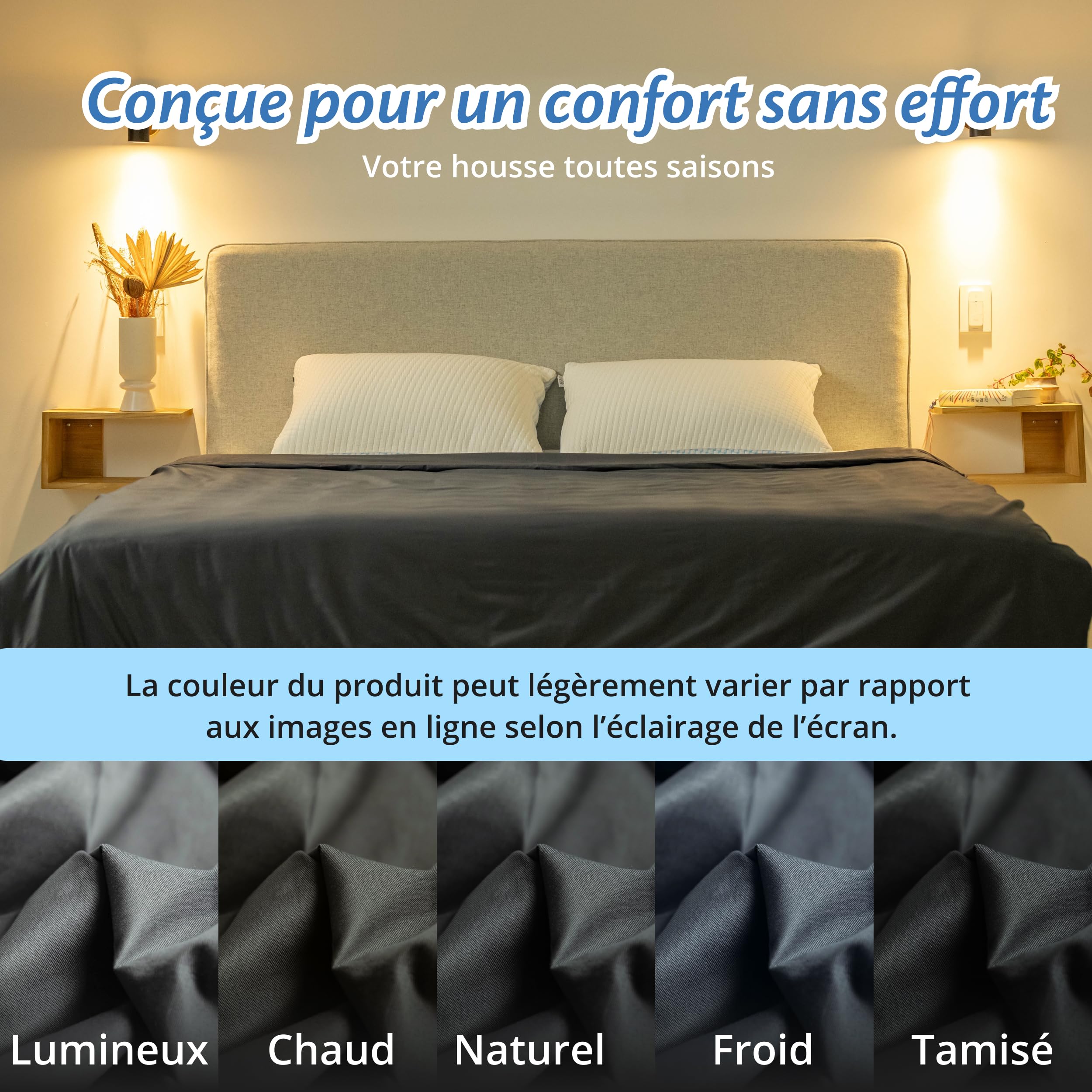 Ella Housse de Couette 150x200 cm pour Couverture Lestée Adulte - 100% Coton - Idéale pour couvertures pondérées de 7 kg et 9 kg - Gris Anthracite