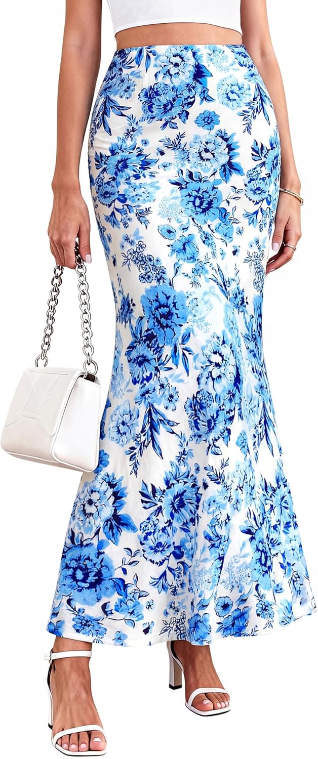 PRETTYGARDEN Women's Maxi Skirt 2026 Summer Flowy Polka Dot Floral High Waisted Mermaid Office Work Spring Long Slip Skirts