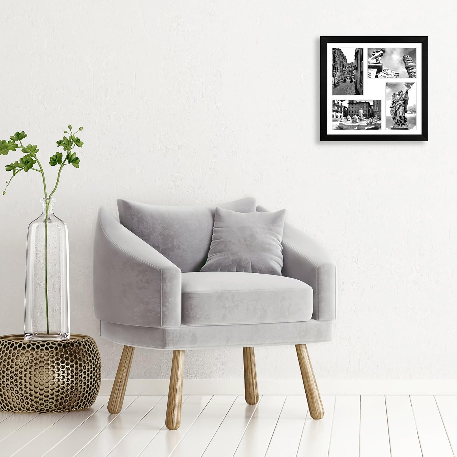 PAINDEFENSE 12x12 Black Frame with Bonus Mat - Top Selling Square Picture Frame - Hanging Hardware Included,MW1212BK4