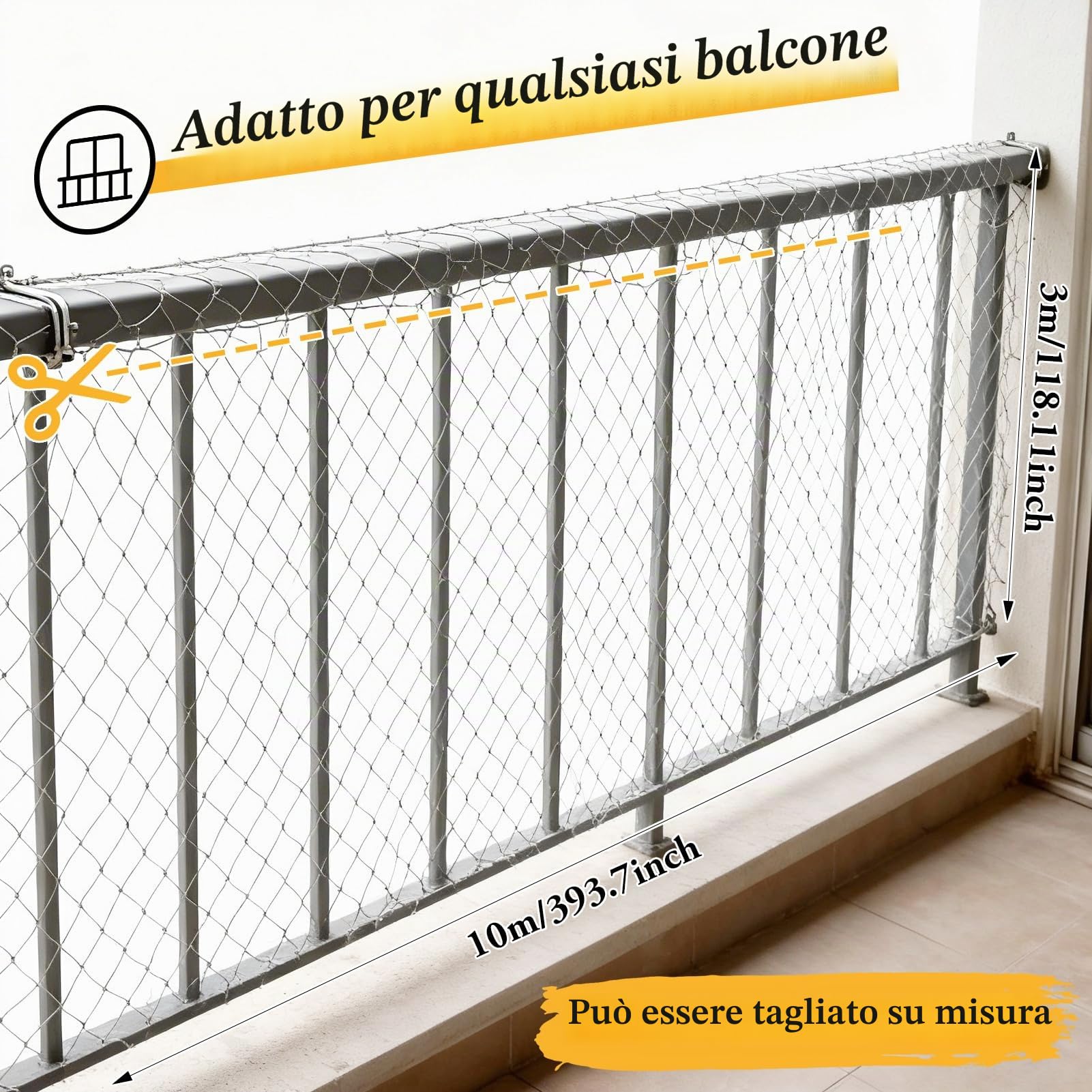 Rete per Gatti, Balcone, Senza Forare, 10 x 3 m, Rete Trasparente per Gatti, Protezione per Uccelli, con Corda Fissa e Accessori, per Balconi, Scale, Terrazze e Finestre (Bianco)