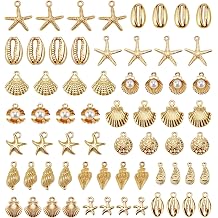 YETOOME 64Pcs 16 Styles Gold Plated Ocean Beach Charms for Jewelry Making, Seashells Starfish Conches Alloy Pendants for Bracelets Necklaces Earrings Keychain Crafts