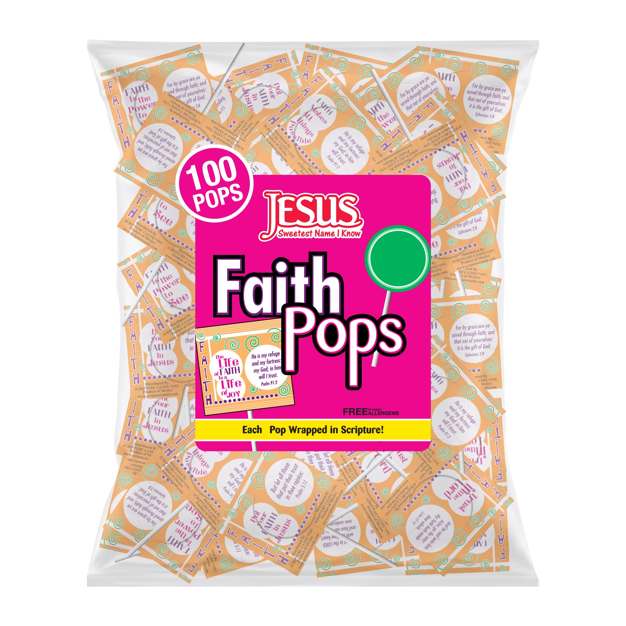 Faith Pops Individually Wrapped Lollipop Jumbo Bag, 100 Pieces