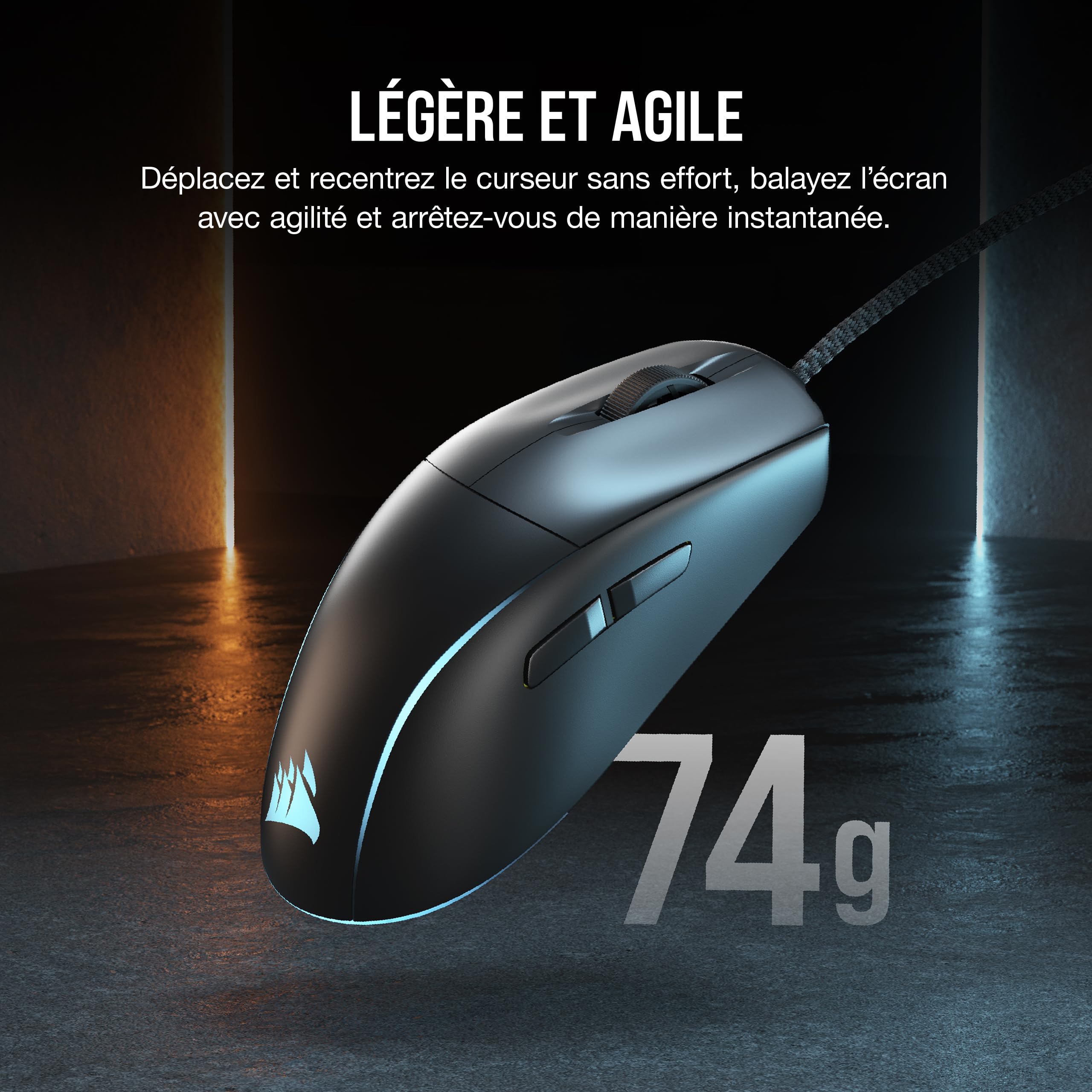 Corsair M75 Wired RGB Souris de Jeu FPS Légère – 26 000 DPI – Boutons Latéraux Interchangeables – PC – Noir