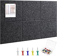 Thboxes 6-Pack Dark Gray Felt Bulletin Board Tiles 36x24" - Self-Adhesive Cork Board Alternative w/30 Pushpins for Office Home School Decor
