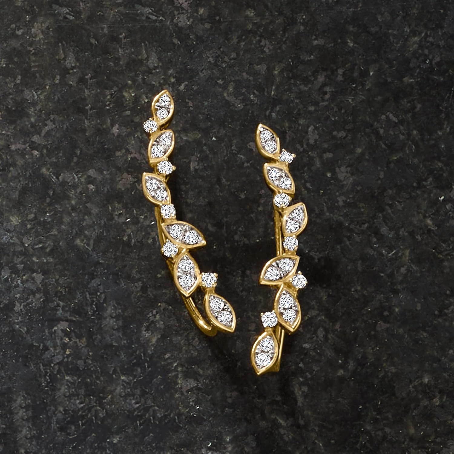 Pure Collection by Ross-Simons 0.20 ct. t.w. Diamond Leaves Ear Climbers in 14kt Yellow Gold