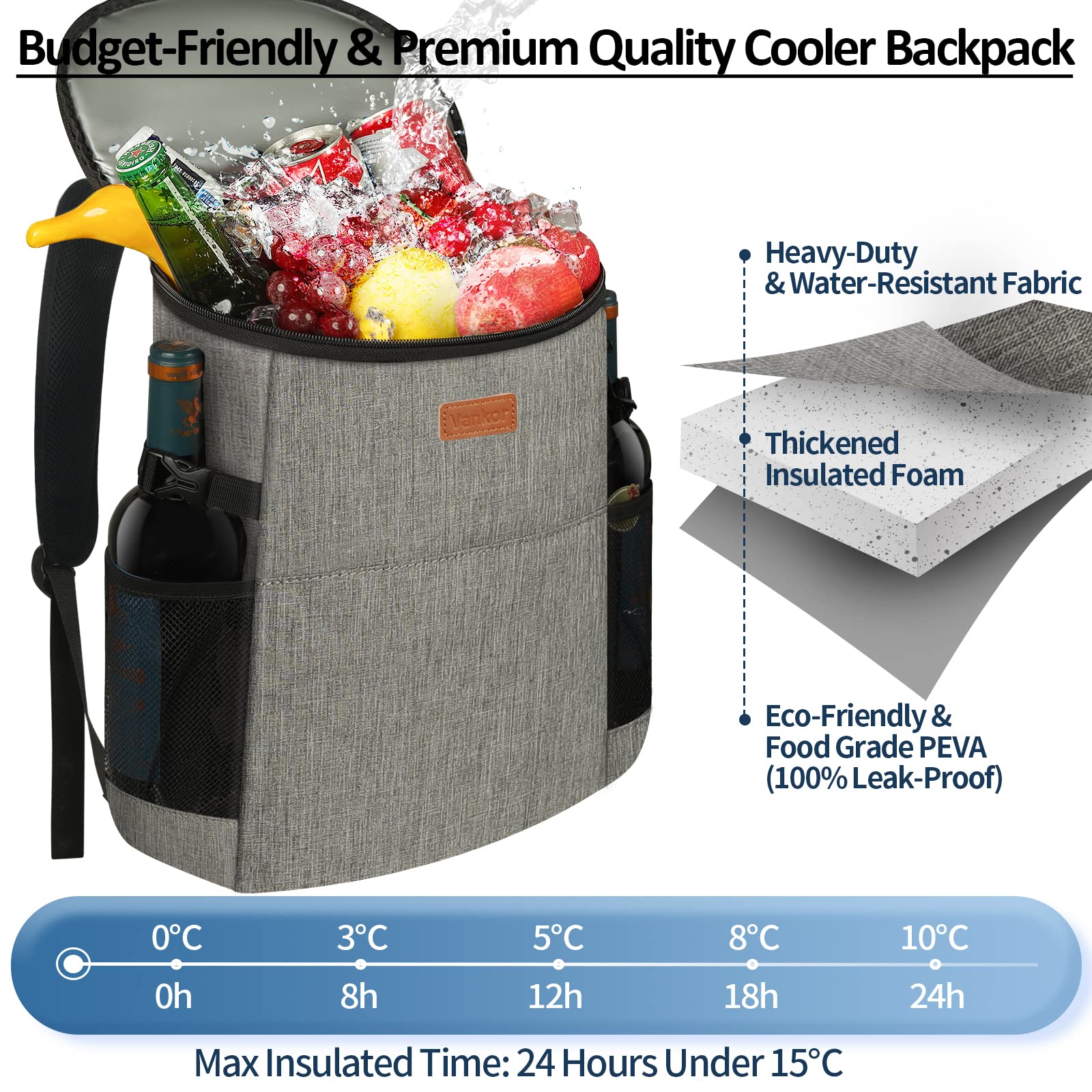 Zaino da campeggio con 30 lattine, morbido zaino refrigerante isolato a prova di perdite, borsa termica da viaggio, impermeabile, per pranzo, picnic, spiaggia, viaggi, lavoro, bevande, birra