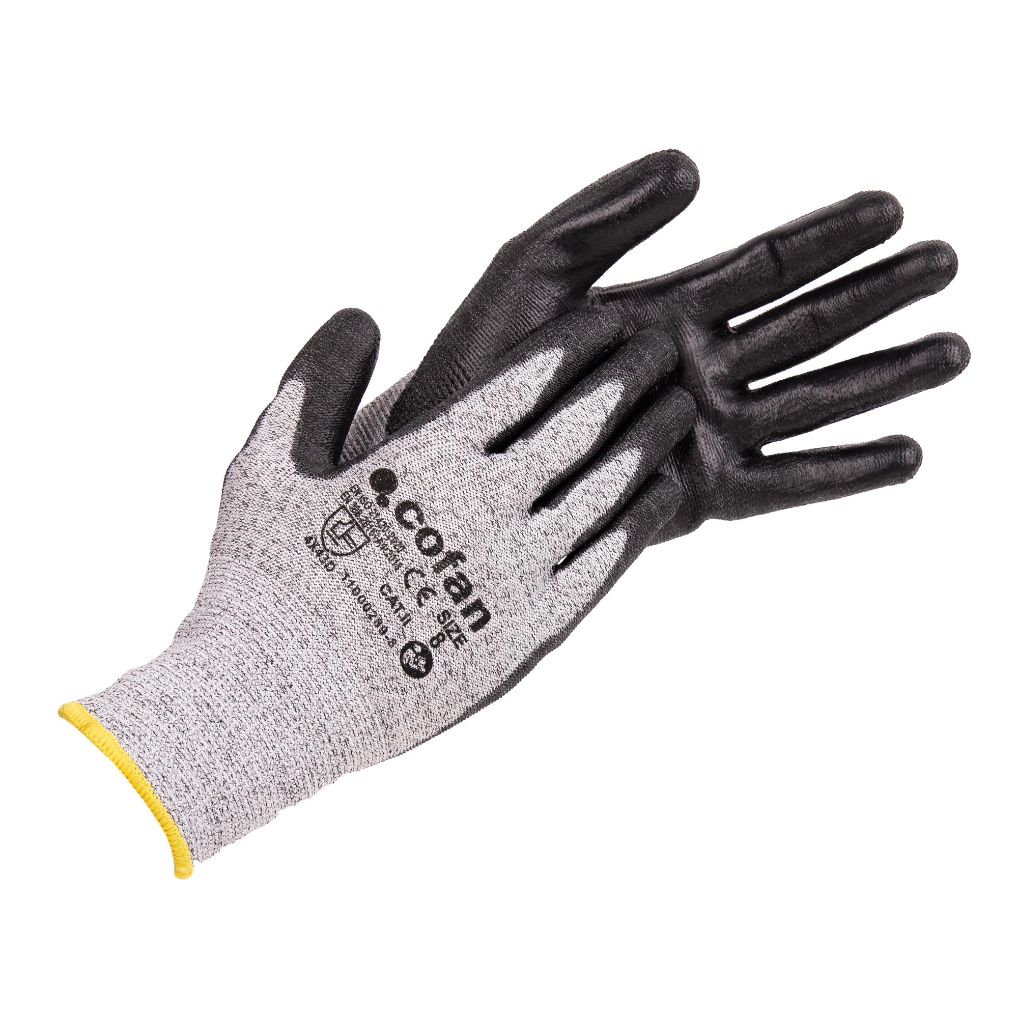 Cofan Gants anti-coupures ultra légers | Niveau D | HPPE + revêtement PU noir | EN 388 4X43D | Pack de 12 paires de gants ou format unitaire | Taille 9 | Protection mécanique (12, 9)