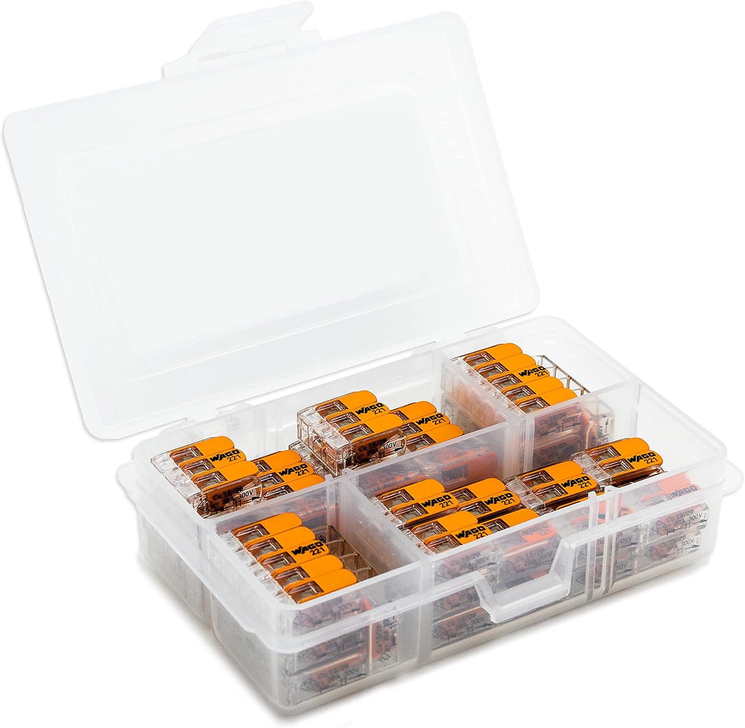 WAGO 221 LEVER-NUTS 40pc Compact Wire Splicing Connector Assortment. Contains (18x) 221-412, (14x) 221-413, (8x) 221-415