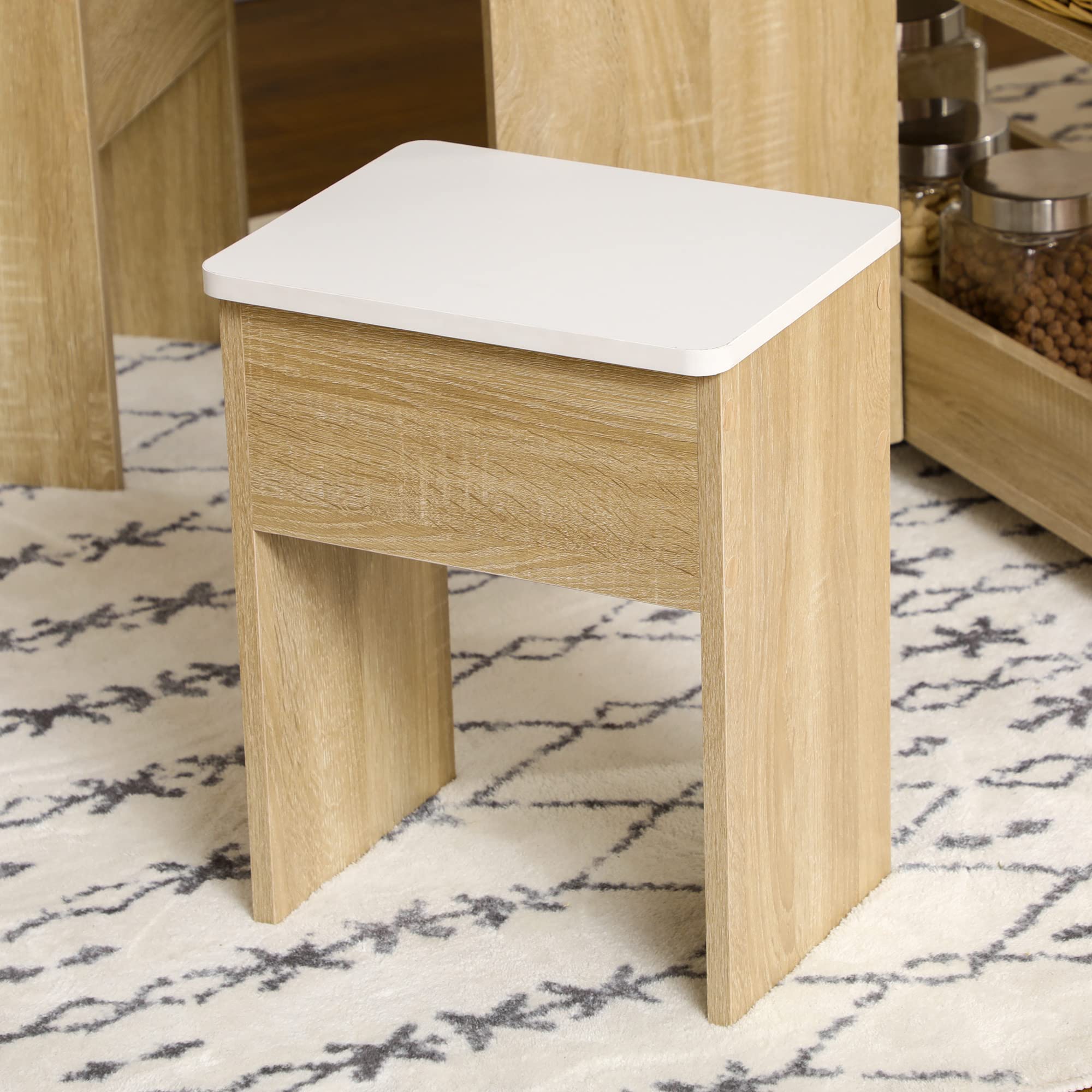 HOMCOM Set Tavolo e Sedie 5 Pezzi in Truciolato, Tavolo Rotondo Pieghevole con 2 Ripiani Aperti e 4 Sgabelli color Rovere