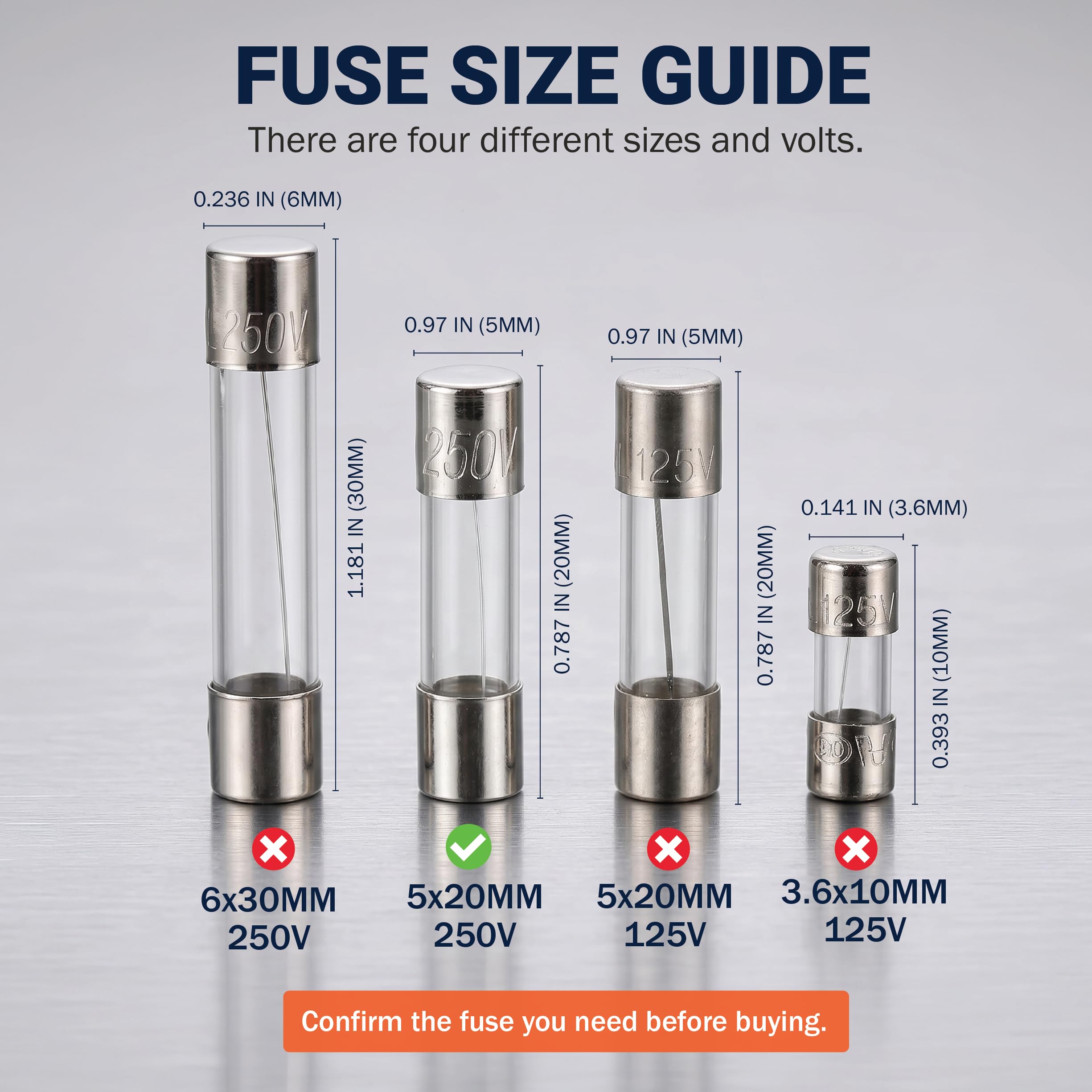 Bell, Bussman, Eaton, Littlelfuse, Shcurter Paquete de 5 fusibles de vidrio 6A (GMA), 250 V, 5 mm x 20 mm (3/16 pulgadas x 3/4 pulgadas) de soplado rápido (acción rápida)