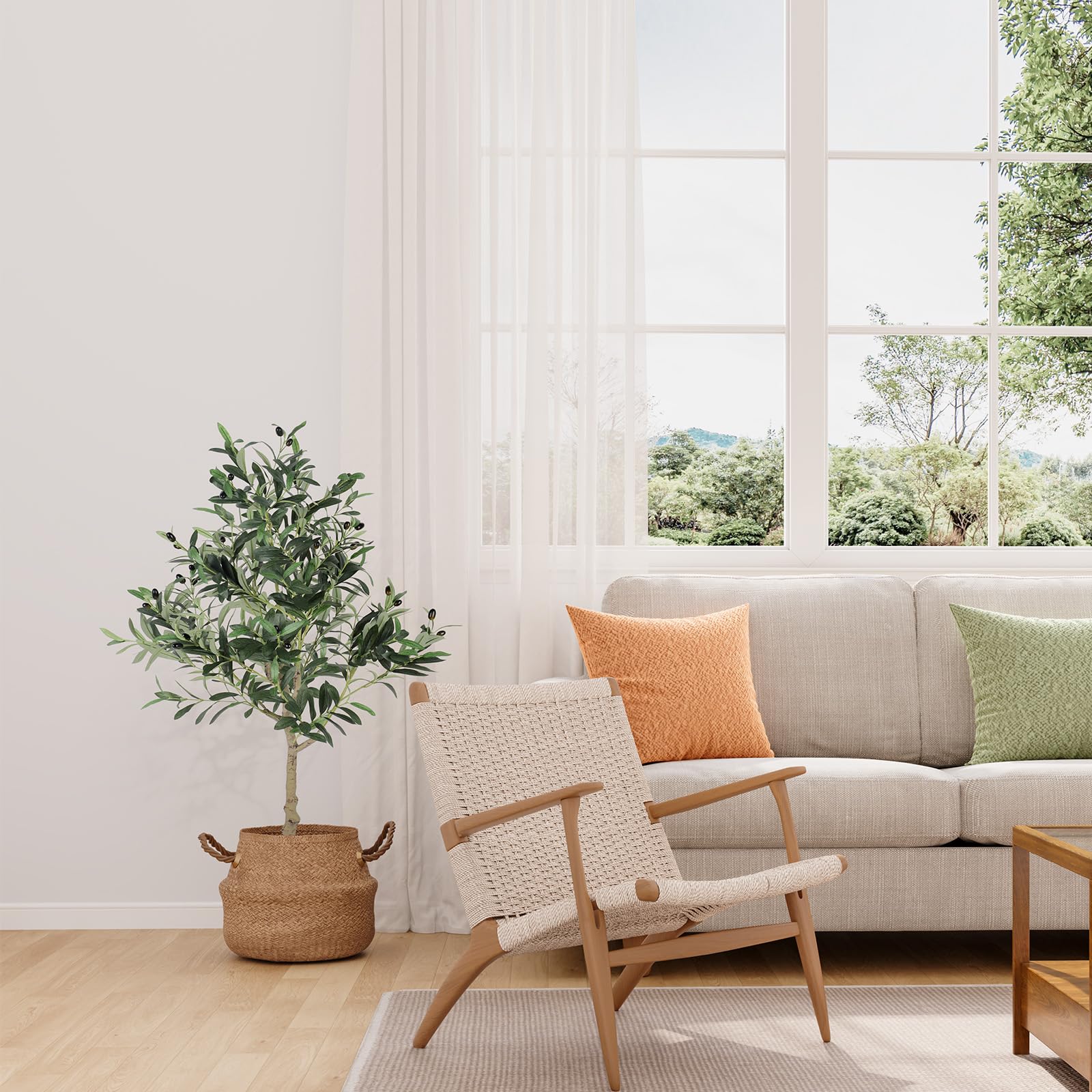 Dripex Árbol de olivo artificial de 120 cm, plantas artificiales grandes de olivo en maceta, decoración para casa, salón, dormitorio, oficina, jardín