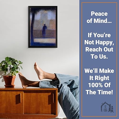 Miniatura 5 de Hombre de la cabaña perdida apoyado en un parapeto por Georges Pierre Seurat  Imprimir marco plano negro  Reproducción de pintura de arte fino