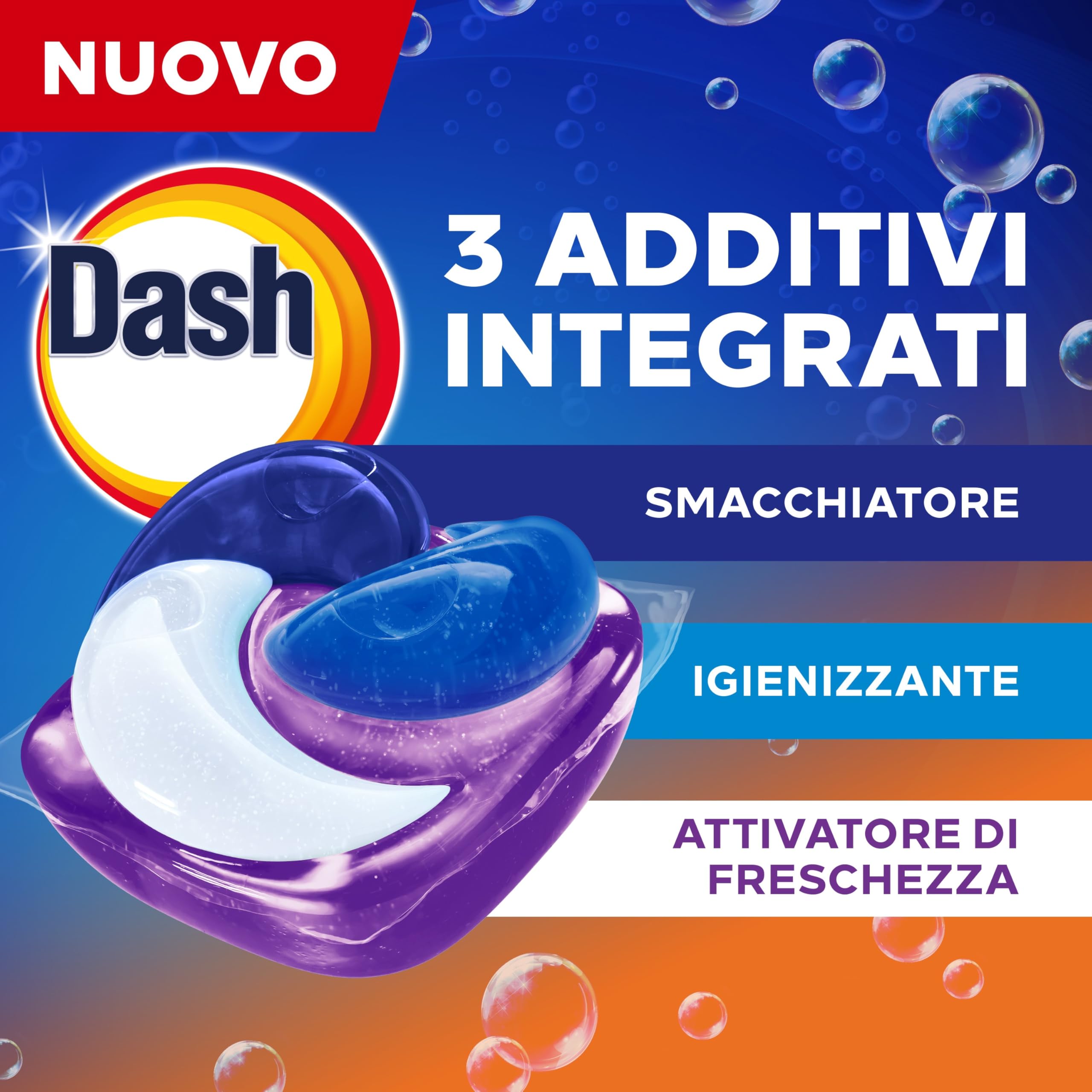 Dash Pods Detersivo Lavatrice In Capsule, 132 Lavaggi (3x44), Ambra, Rimuove le Macchie, Igienizza, Dona Freschezza, Brillantezza Per I Capi