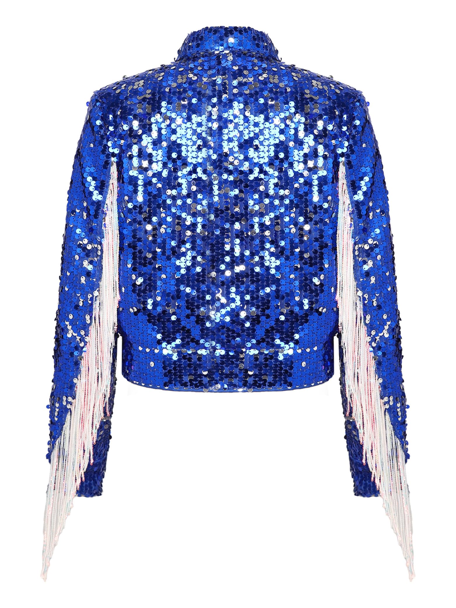 Linjinx Mädchen Pailletten Jacke Glänzend Festliche Jacke Boho Cardigen Fransenjacke Elegant Oxford Hemd Glitzer Tanzjacke Halloween Kostüm