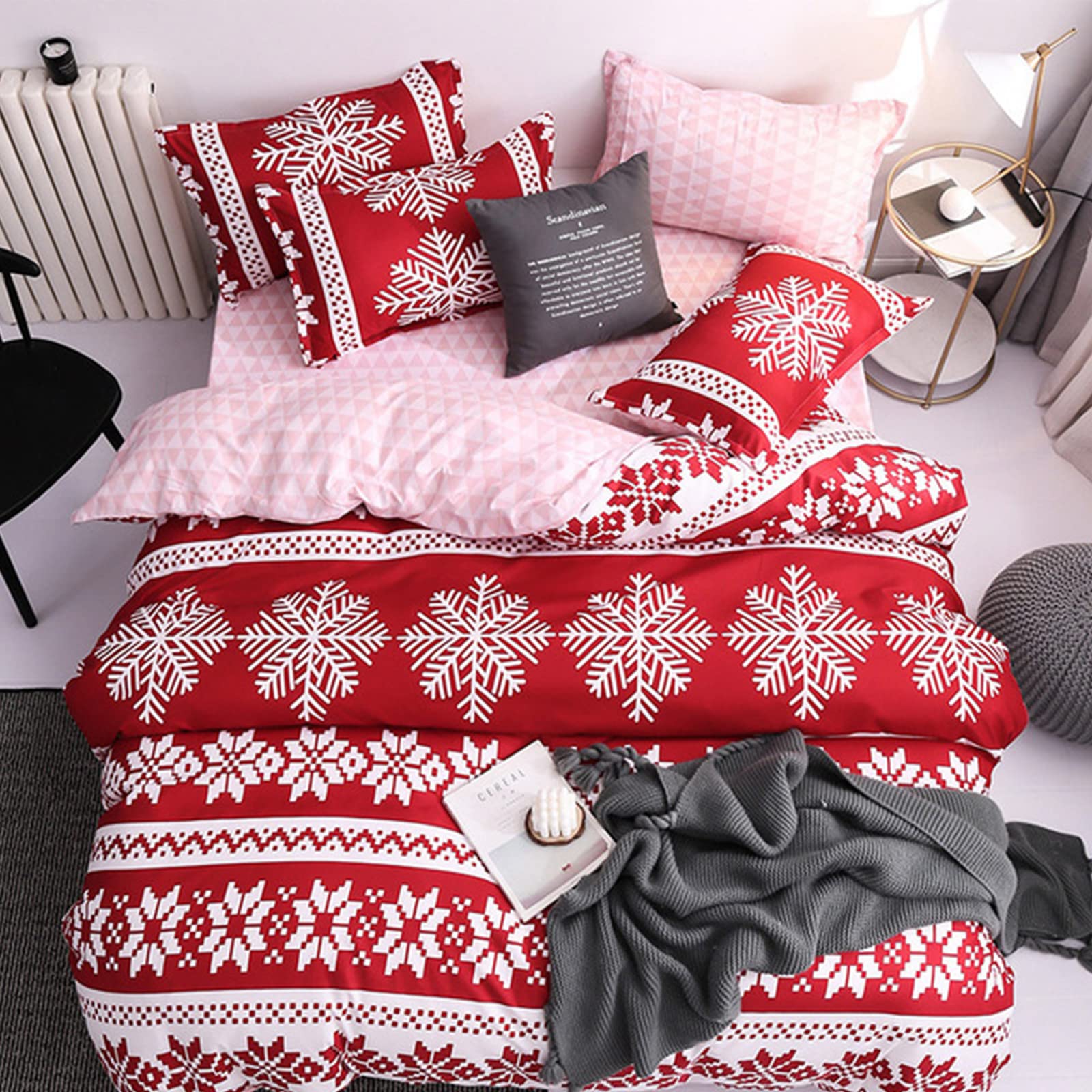 Coton de Noël ensemble de couverture flocon de neige Boho King 220x240