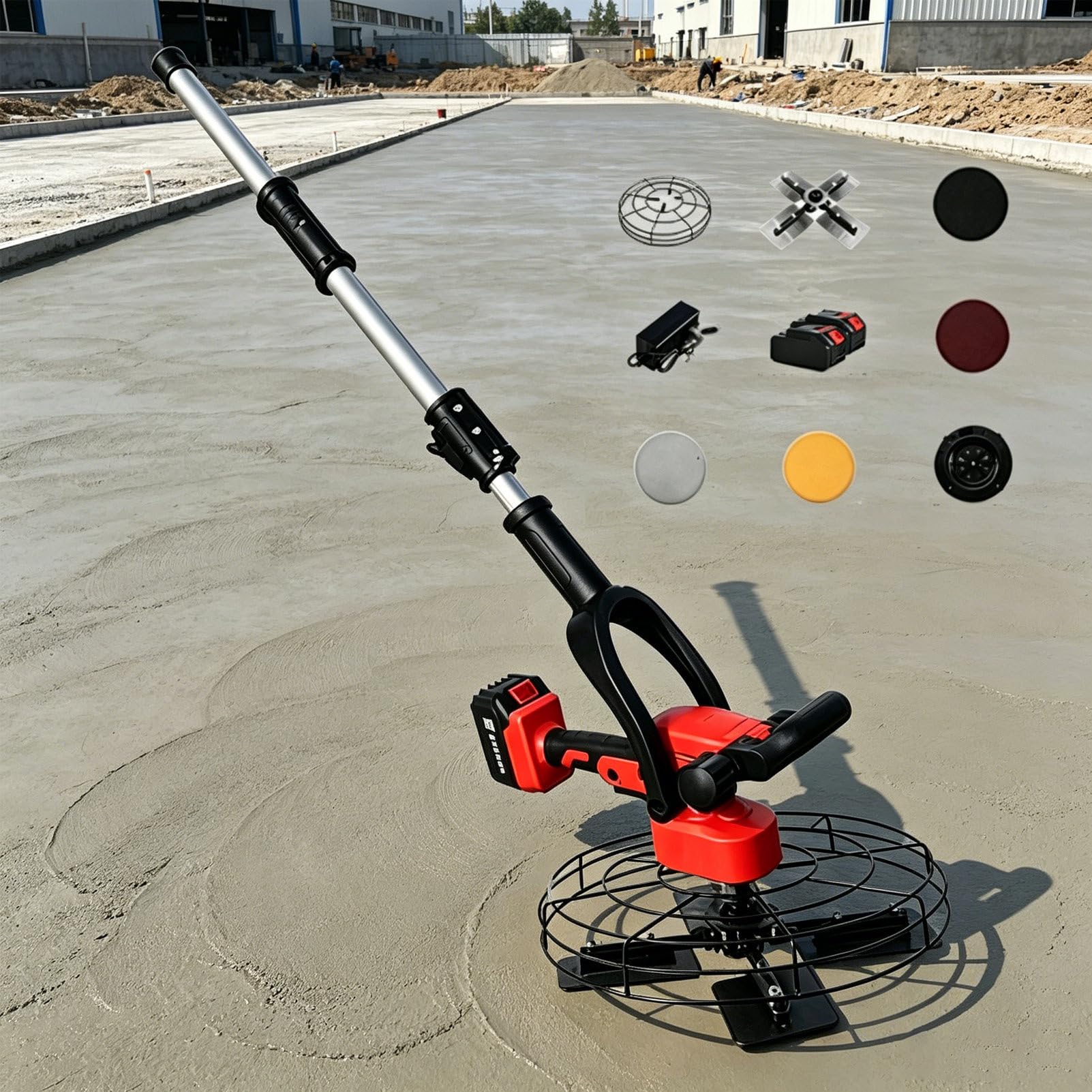 Pvxa Electric Trowel Power Concrete Mixers, Electric Walk Behind Trowel, Dual Power Supply, with 156cm Extension Pole, for Concrete Cement Mortar 30000mAh