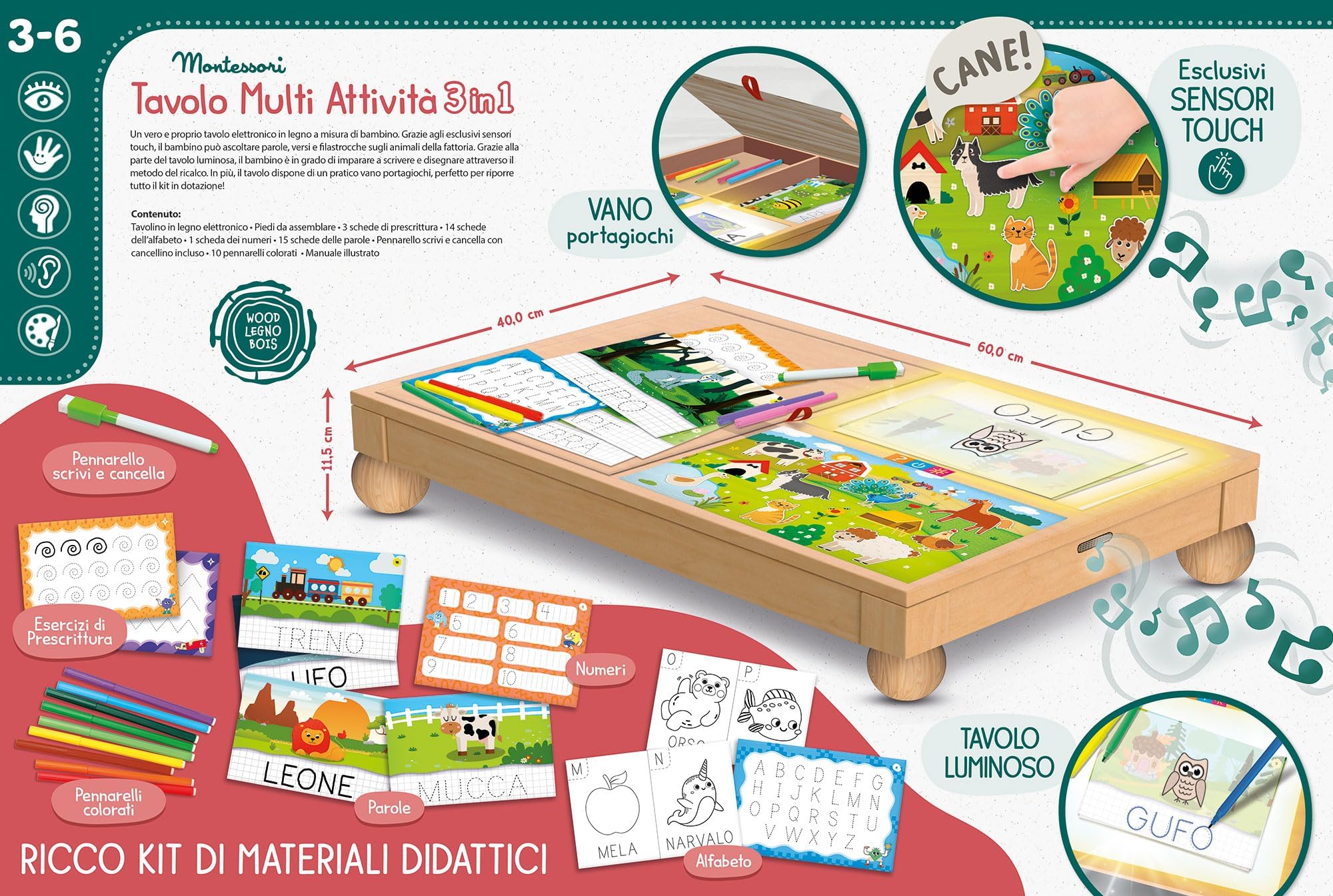 Liscianigiochi Montessori Legno tavolo multi Attivita'