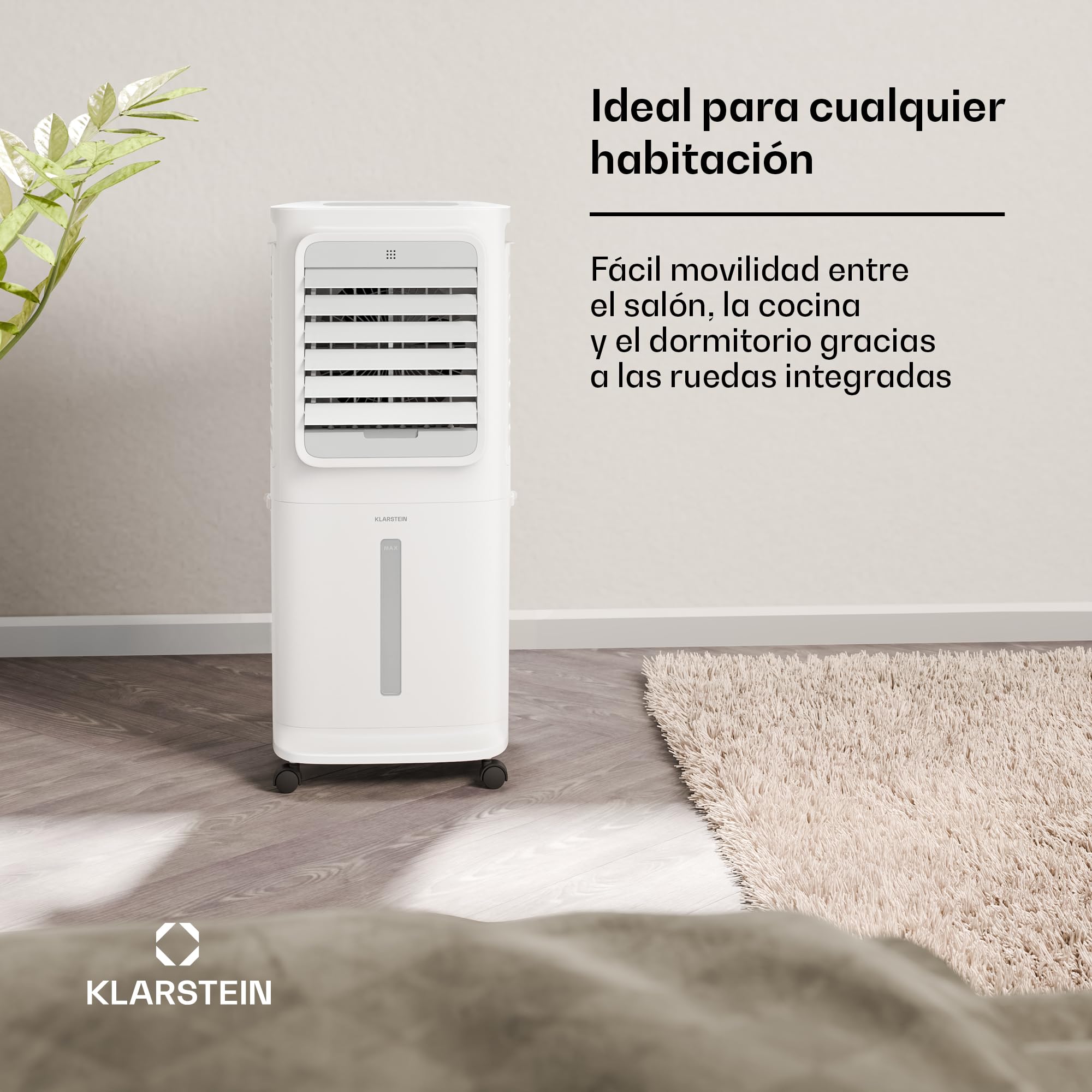 KLARSTEIN Climatizador Evaporativo, Ventilador con Agua 10L, Control App & Mando, 340 m³/h, Temporizador, Portátil para Hogar & Dormitorio, White