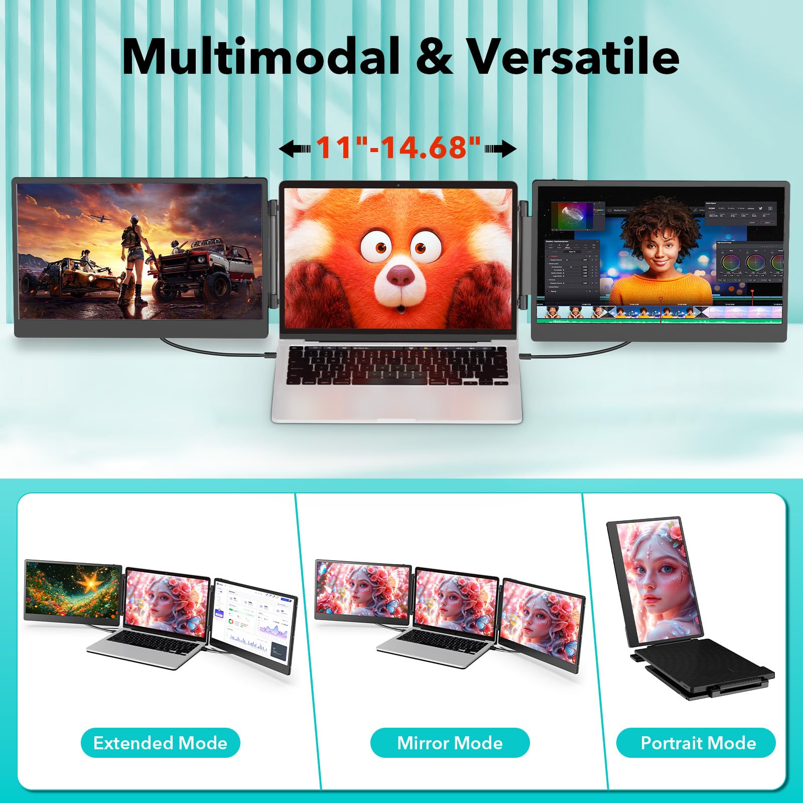 14" Ecran Portable, Extension d'écran pour Ordinateur Portable, 1080P FHD Triple Moniteur, Écrans PC with HDMI/USB-C Plug & Play pour Mac Windows Chrome