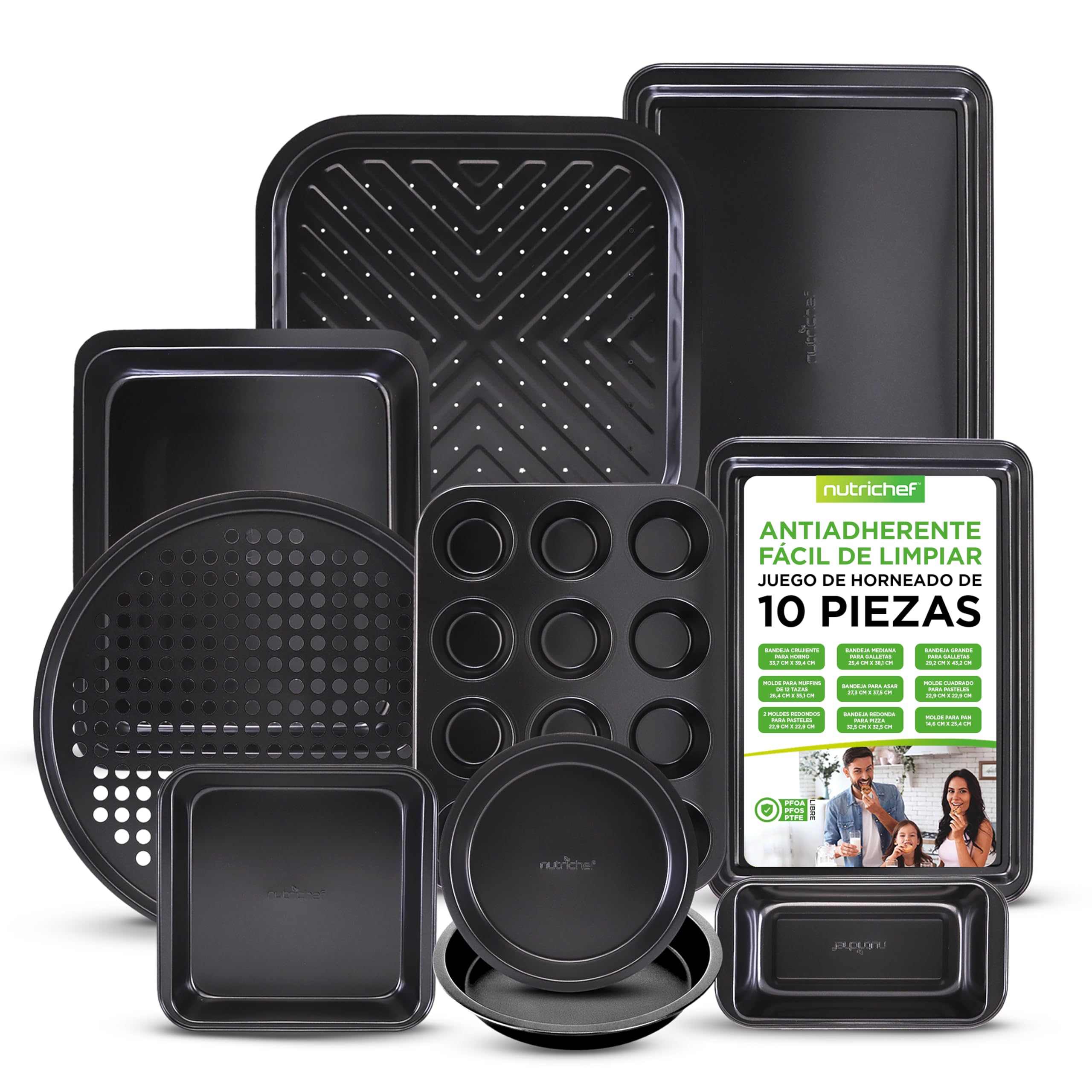 Nutrichef bandejas horno, Para galletas, Asar, Hornear, Moldes para muffins y pasteles, Set de 10 piezas, Duraderas, Antiadherentes