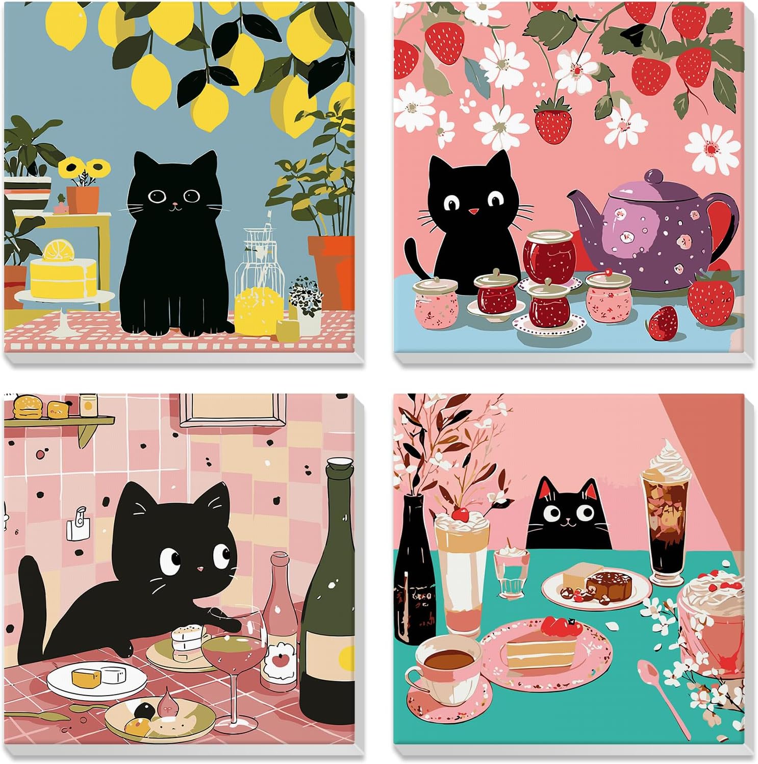 NEWENMO 4 Pack Paint by Number for Kids with Wooden Frame, Cute Rabbit, Cat, Dog Paint by Numbers for Kids Ages 8-12, Animal, DIY Acrylic Oil Painting for Beginners for Home Wall Decor 8X8 inch