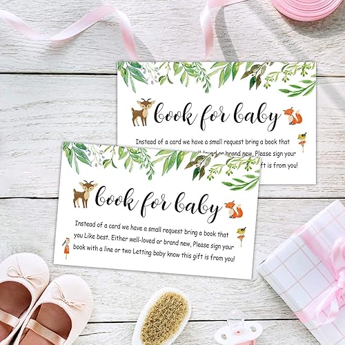 Miniatura 2 de Paquete de 50 libros para tarjetas de solicitud de baby shower, libros florales de bosque para tarjetas de inserción de bebé, insertos de invitación