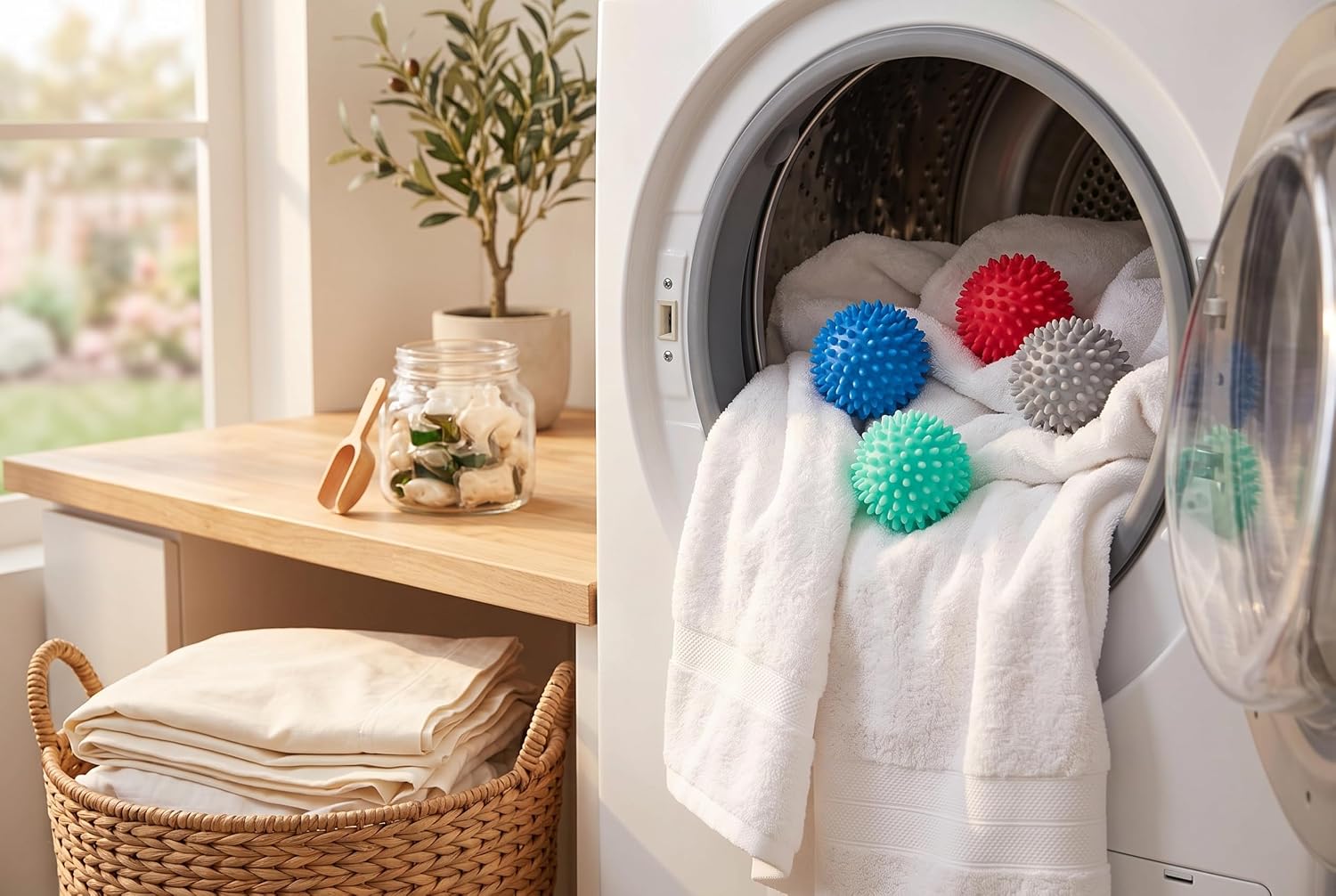 4-Pack Dryer Balls - Reusable Natural Fabric Softener, Reduces Wrinkles and Static, Speeds Up Drying Time - PVC Laundry Balls image 3