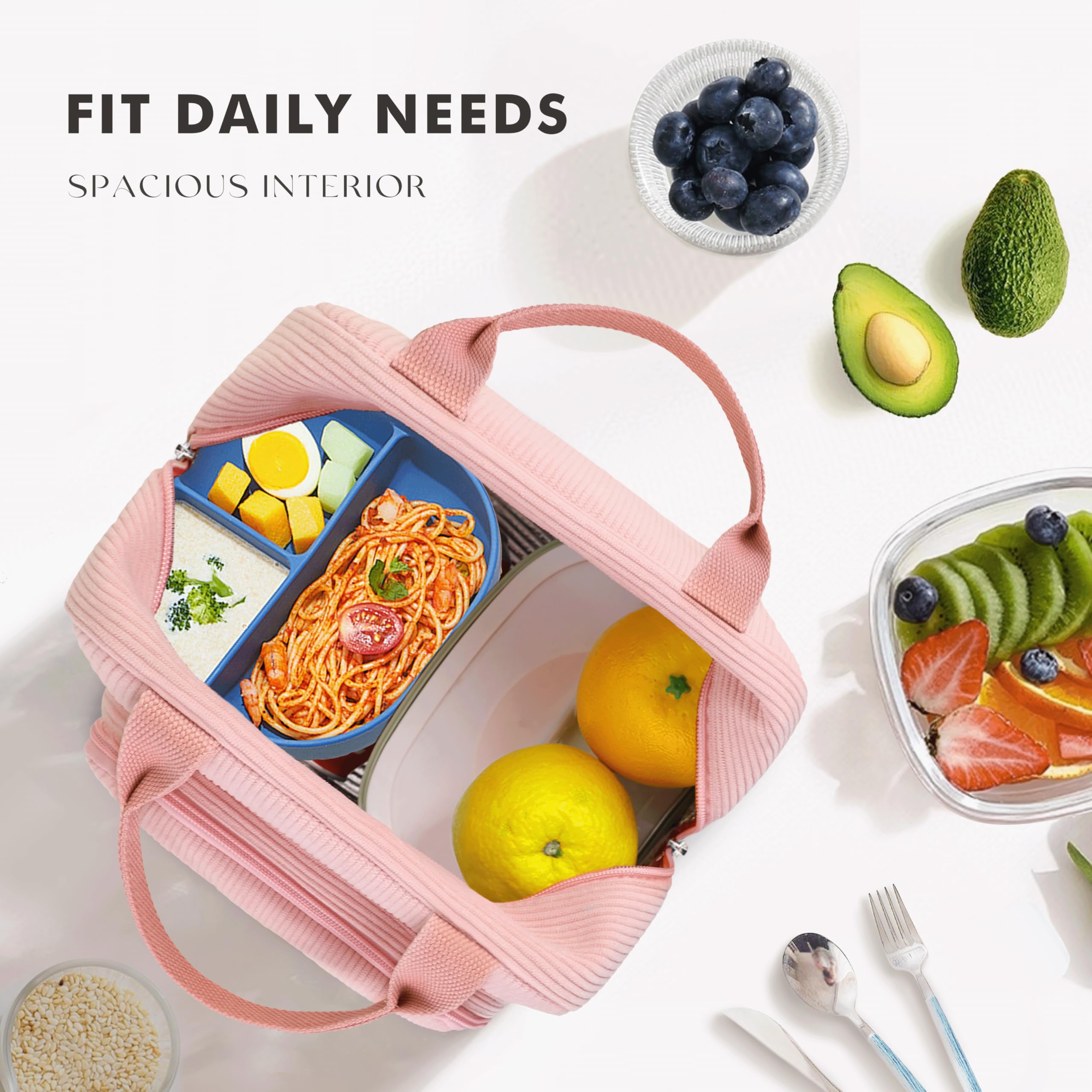 HOMESPON Insulated Lunch Bag for Women Men Adult Cute Corduroy Cool Bag Lunch Box Container Large Capacity Lunch Tote for Work School or Picnic - Image 4