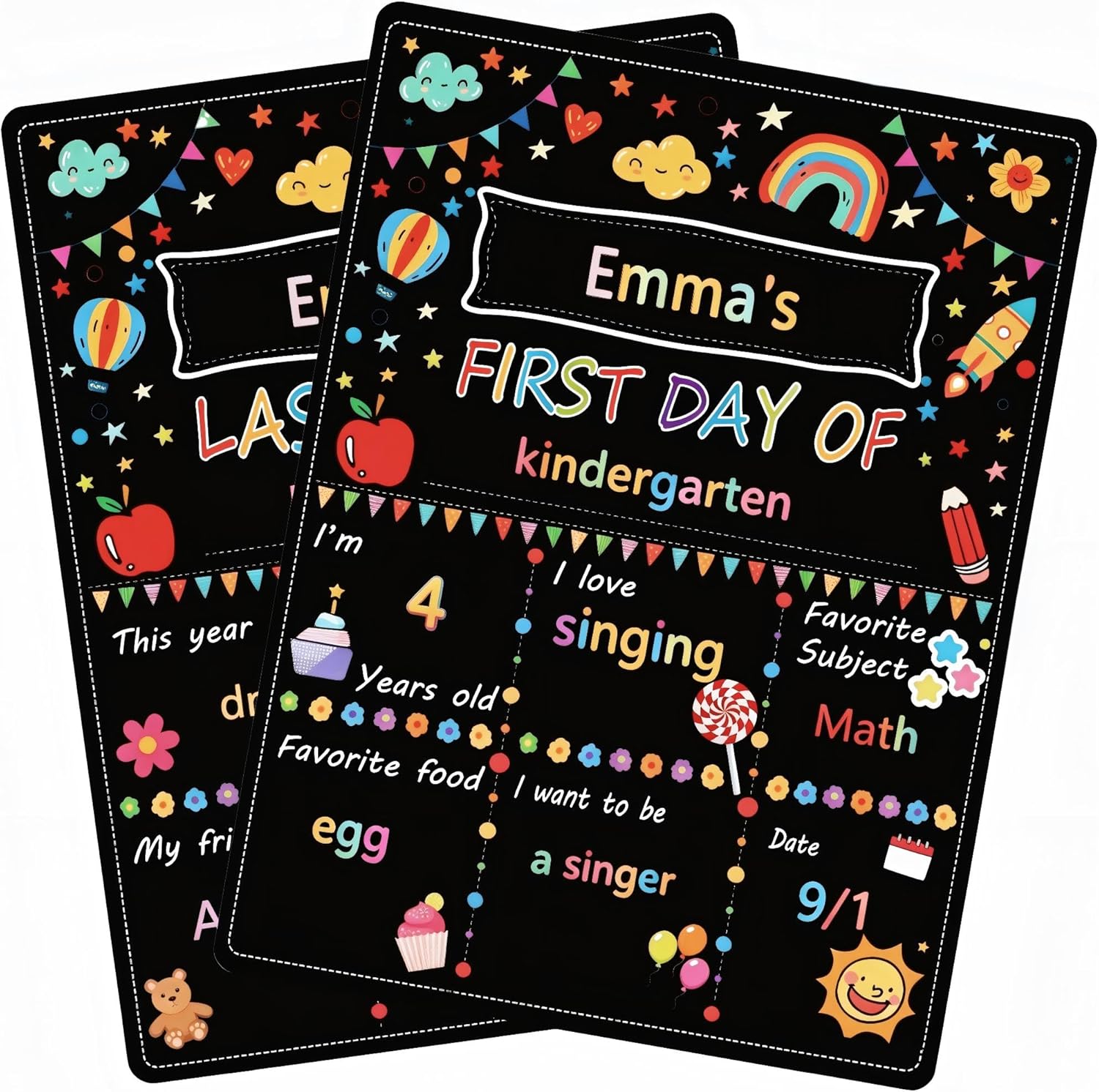 First & Last Day of School Chalkboard Sign - Double-Sided Reusable Back to School Photo Prop, 11"x14" Kids Milestone Keepsake for Preschool, Kindergarten, Elementary