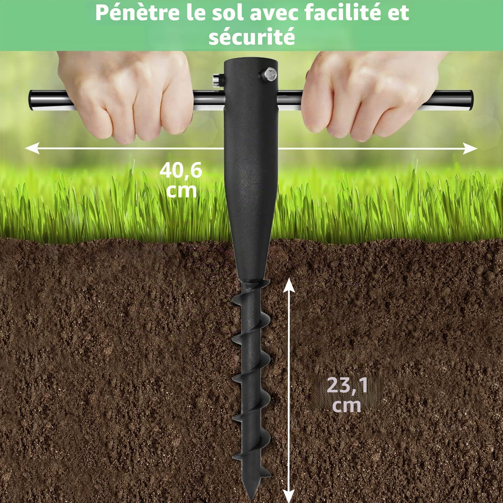 Pied de Parasol en Métal, Support de Parasol, Poteau pour Toile Ombrage, Piquet de Terre à Vsser, Support de Séchoir Rotatif, Support de Mât pour Jardin, Support Parasol Balcon