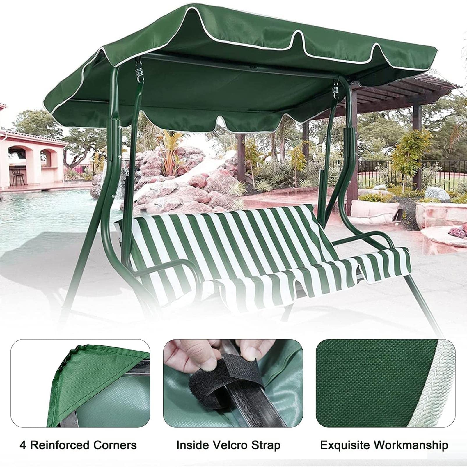 Tetto del Dondolo da Giardino Ricambio, Baldacchino di Ricambio per Altalena a 2/3 posti, Impermeabile Anti-UV, baldacchino di Ricambio per Altalena da Giardino, Copertura Superiore Universale in 600