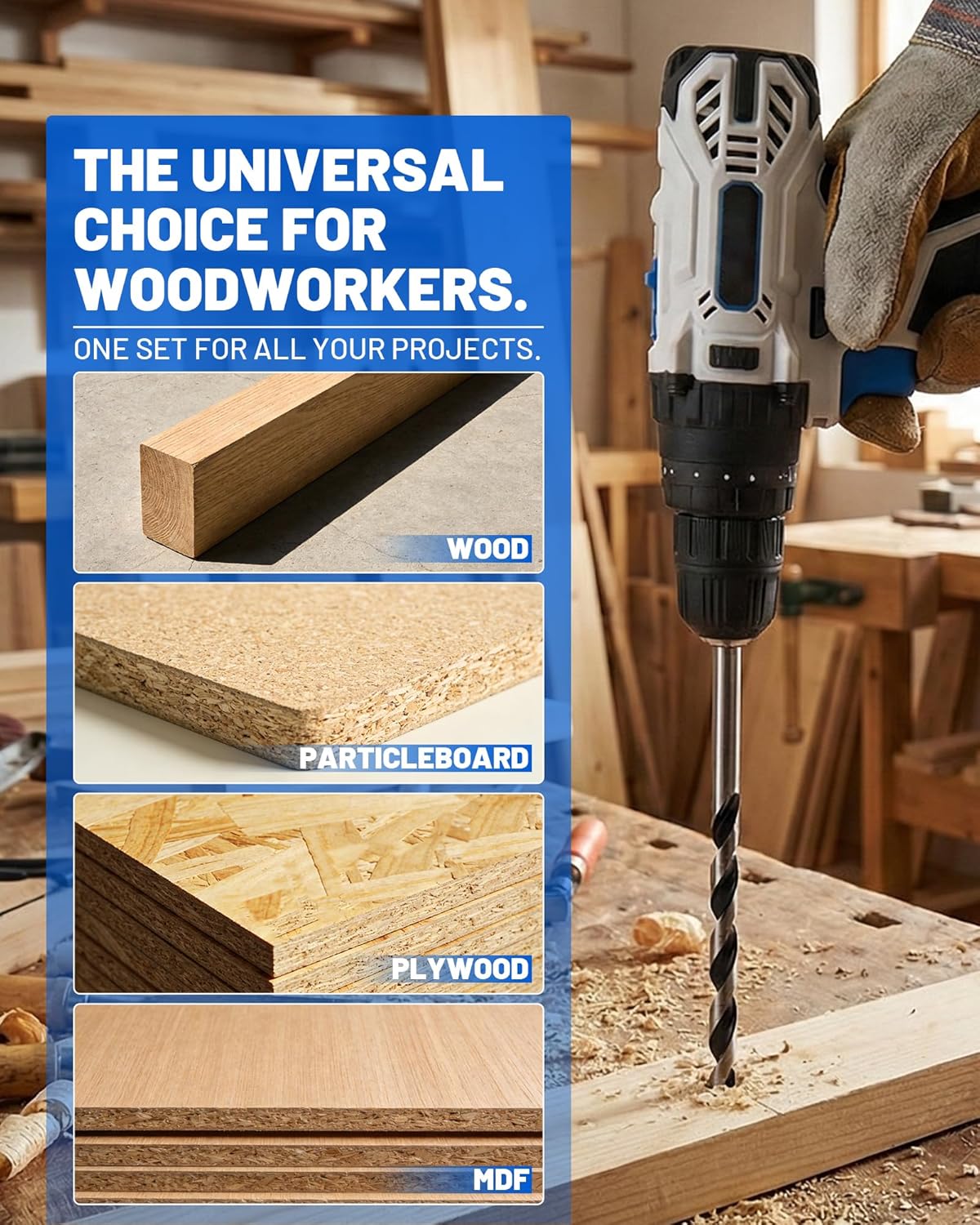 12” Extra Long Drill Bit Set, 10PCS Brad Point Drill Bits for Wood for Precise Woodworking with Laser Marks & Storage Case (1/8", 5/32", 3/16", 1/4", 5/16" 3/8", 7/16", and 1/2")
