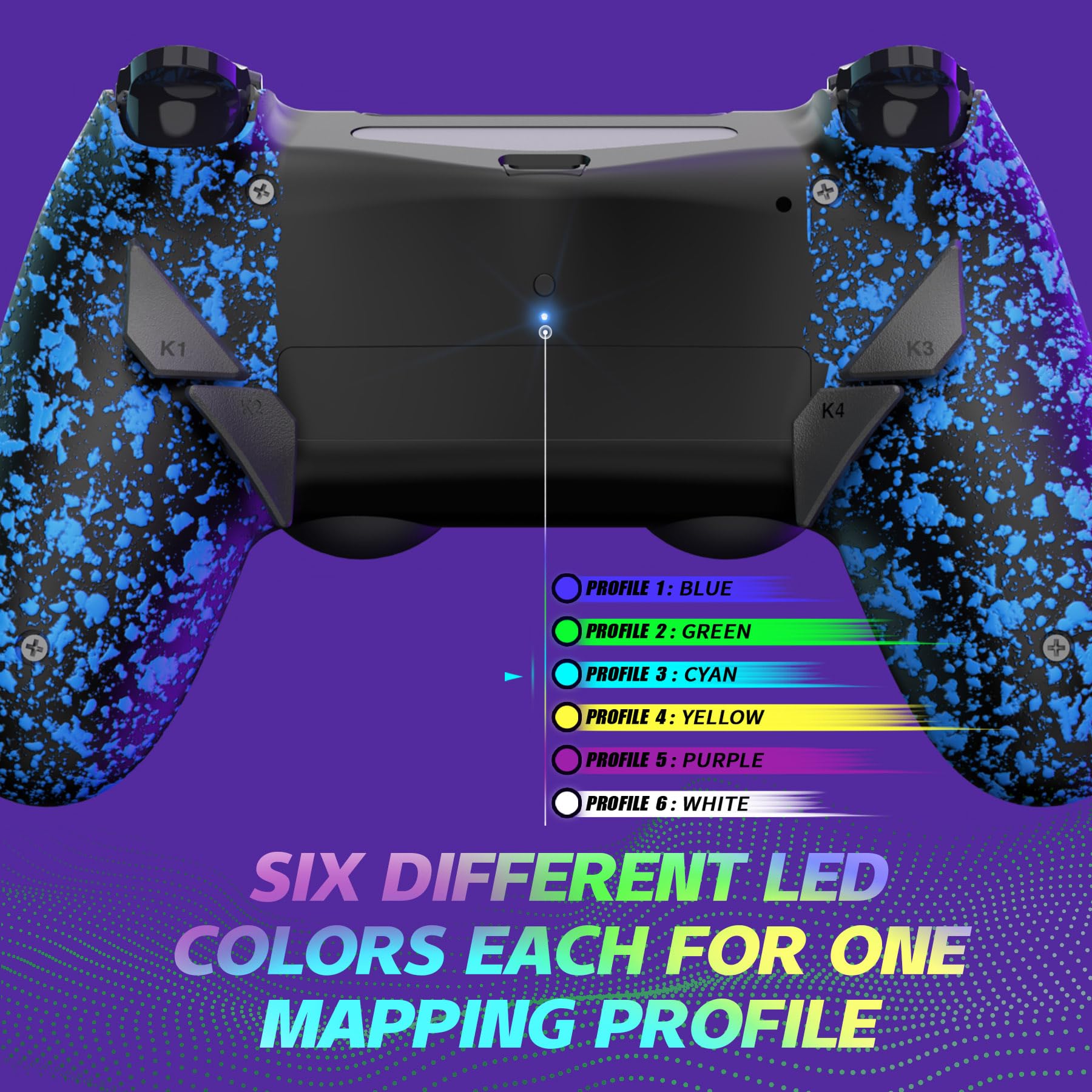 eXtremeRate DAWN Type-C Versione Remap Kit per ps4 Slim Pro Controller JDM-040/050/055,6 Profili 4 Tasti Aggiuntivi Cover Posteriore per ps4 Joystick(Senza Controller)-Blu Antiscivolo
